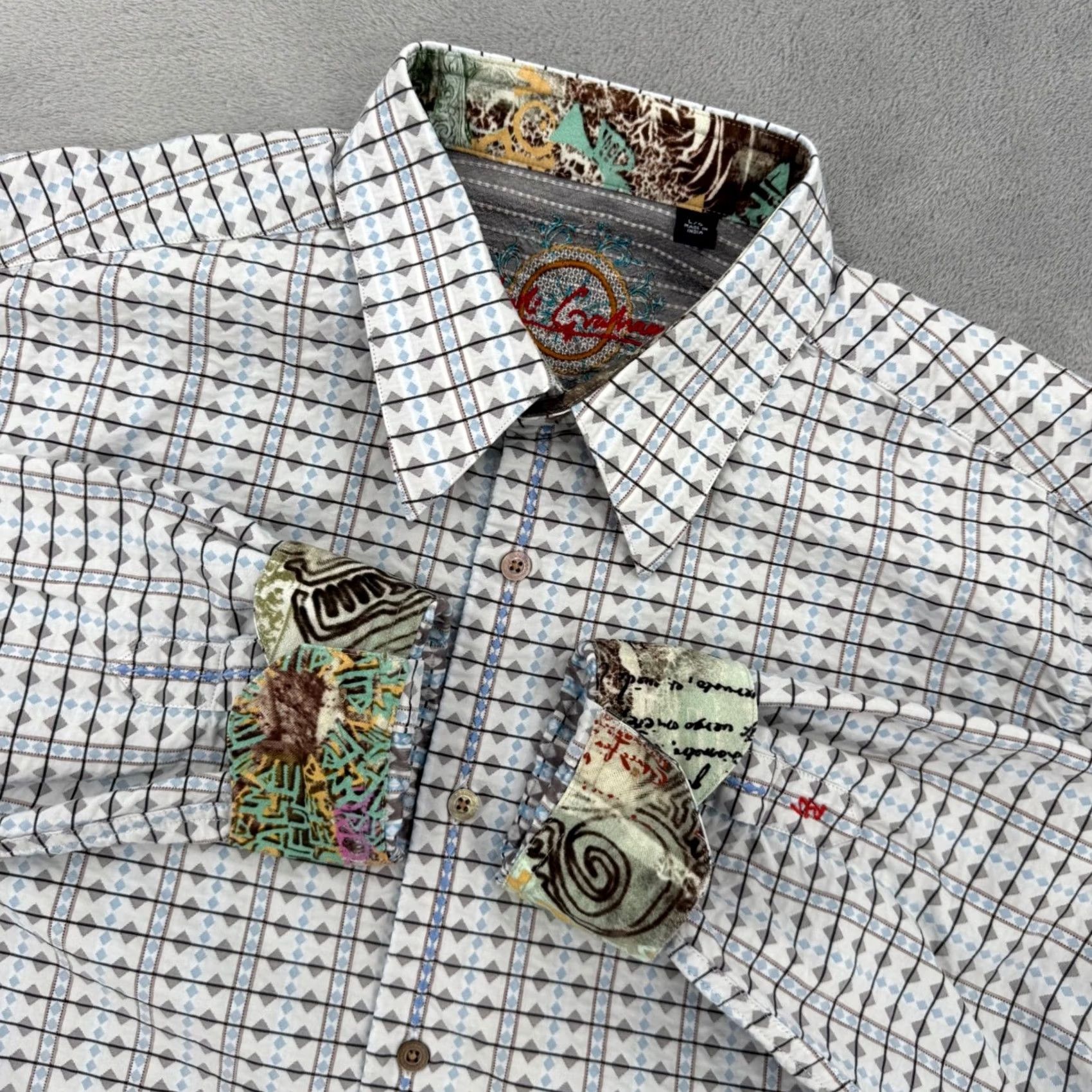Robert Graham Robert Graham Mens Geometric Diamond Print Button Down Silk Trim Shirt L Size US L / EU 52-54 / 3 - 2 Thumbnail