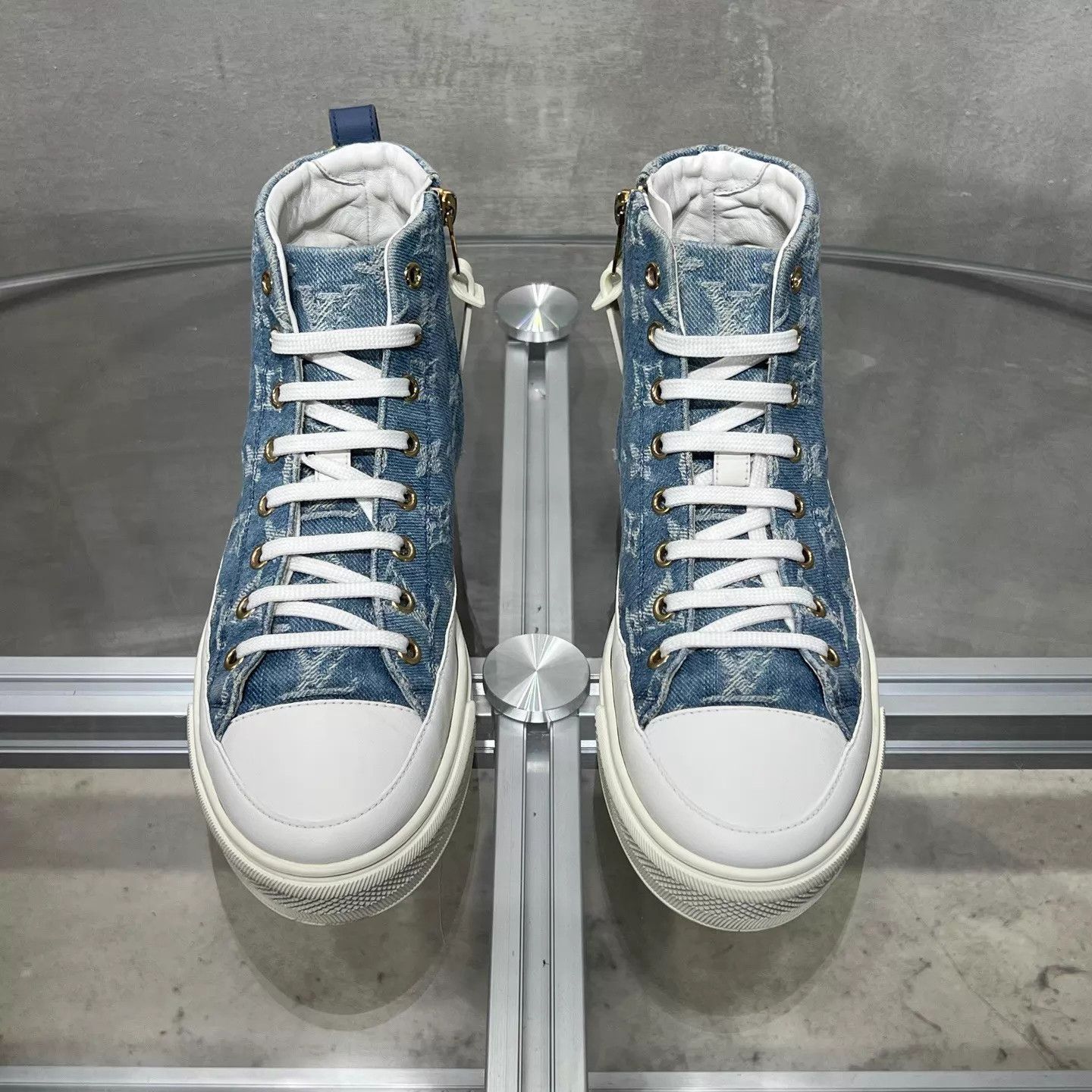 Louis Vuitton LV Monogram Blue Denim High-Top Sneaker UK3/EUR37 Size US 6.5 / IT 36.5 - 1 Thumbnail