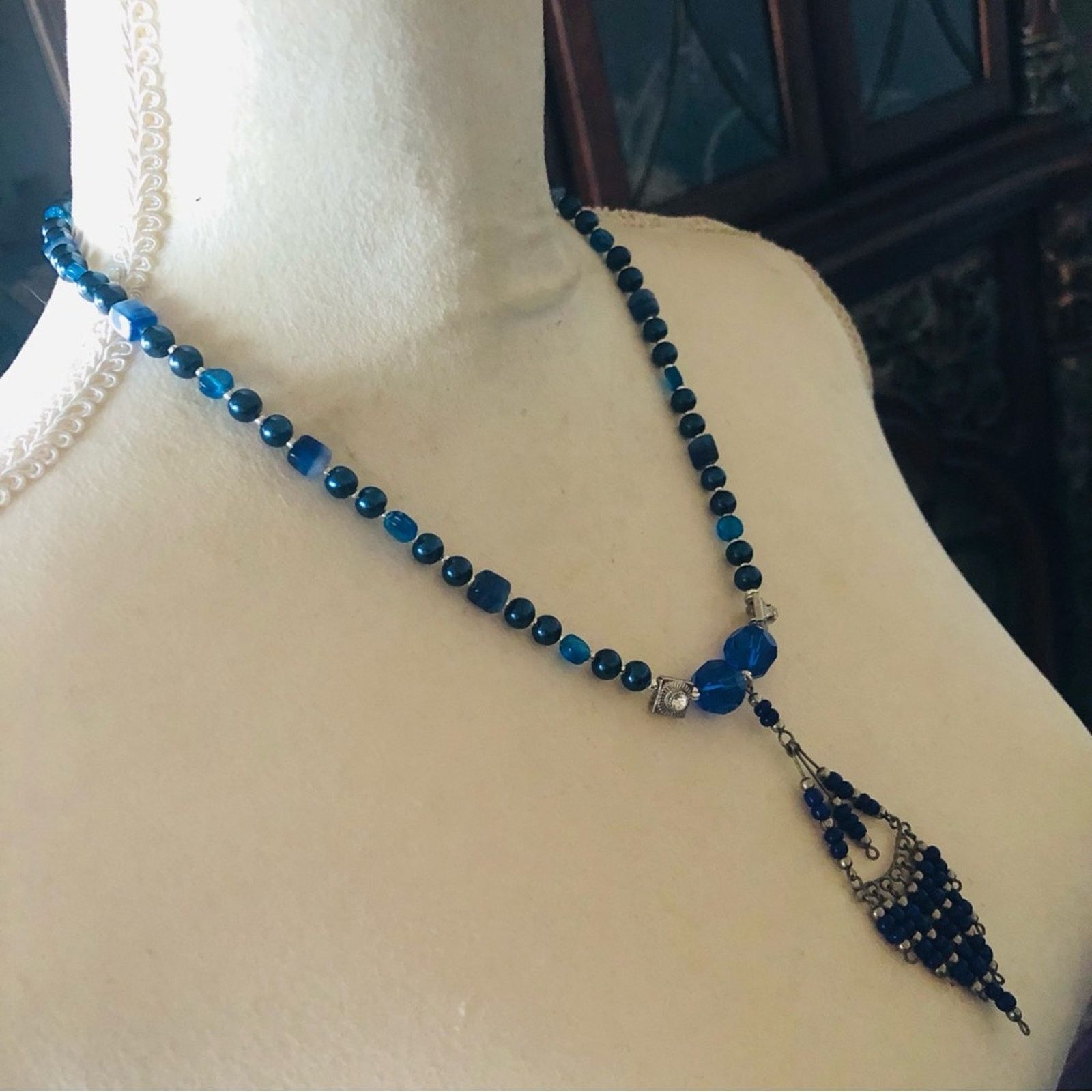 Handmade Handcrafted repurpose royal blue seed bead Pearl necklace Size ONE SIZE - 3 Thumbnail