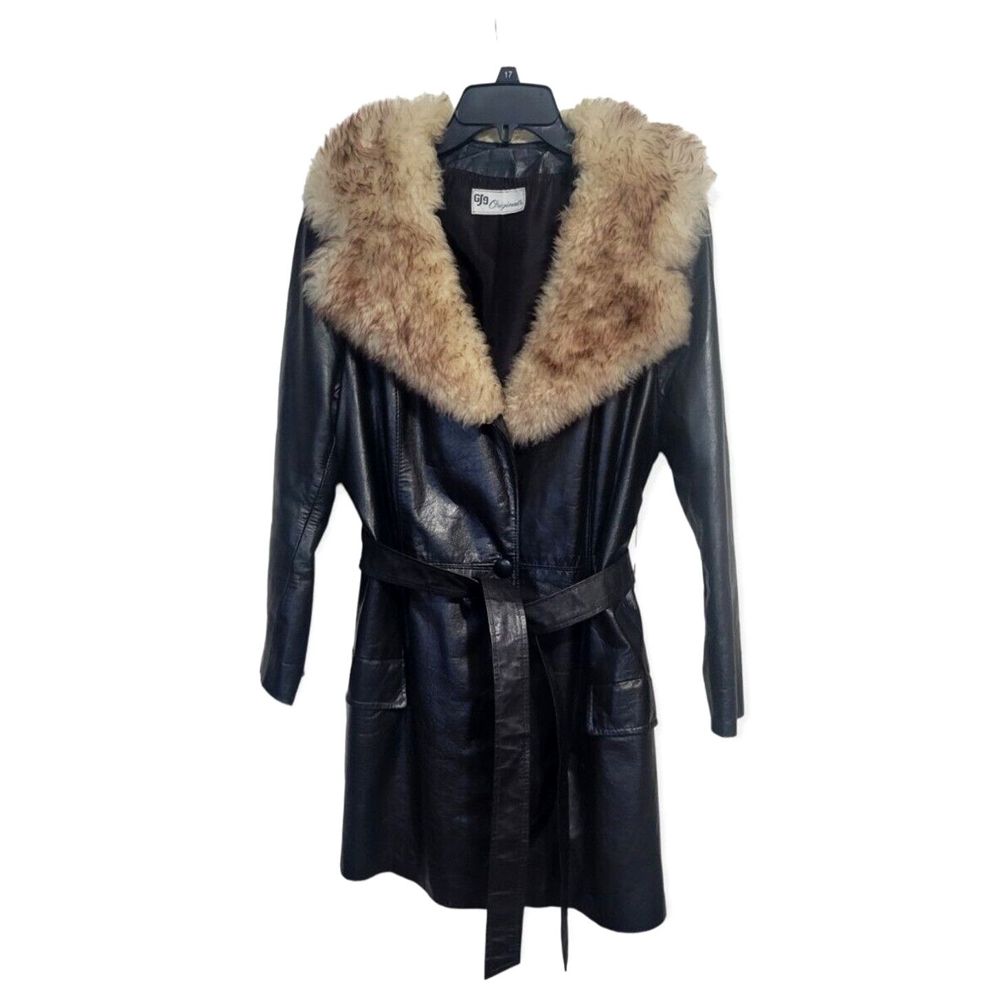 GJG ORIGINALS VINTAGE WOMEN BLACK LEATHER WOOL BELTED JACKET