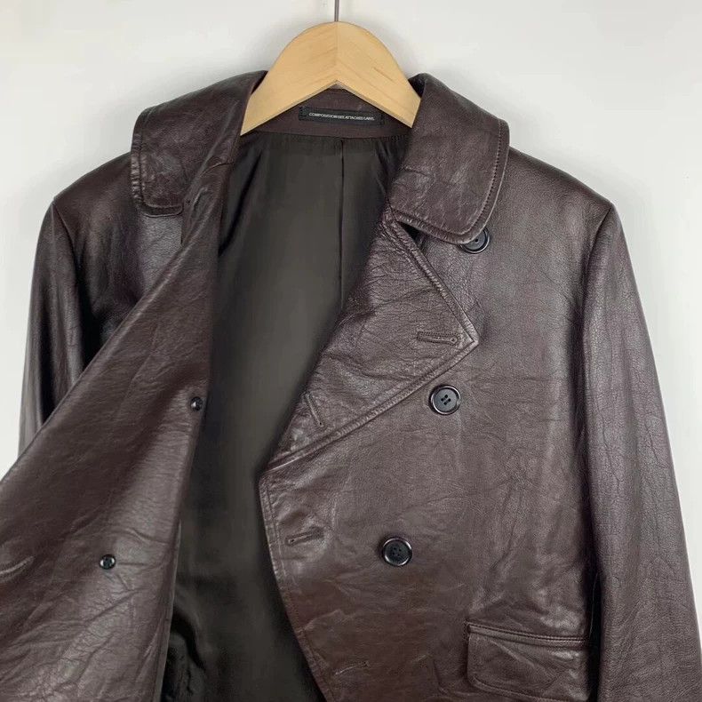 Y's Y's Leather jacket in brown asymmetric design jacket Size US L / EU 52-54 / 3 - 6 Thumbnail