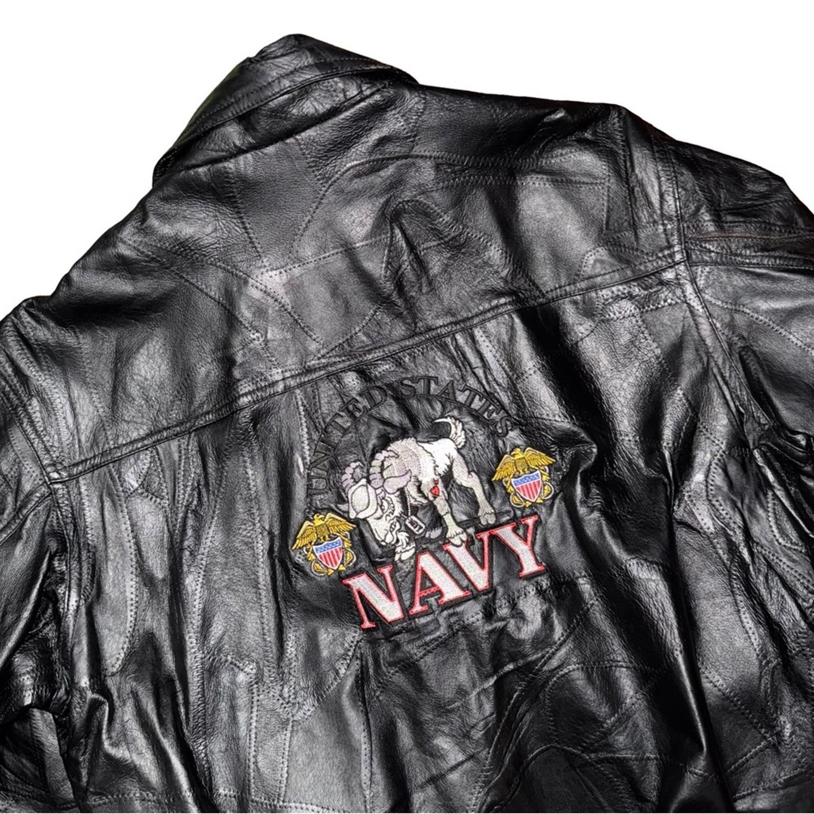 Vintage Vintage 90s Black Leather Bomber Jacket US Navy Deadstock Size US XXL / EU 58 / 5 - 1 Thumbnail