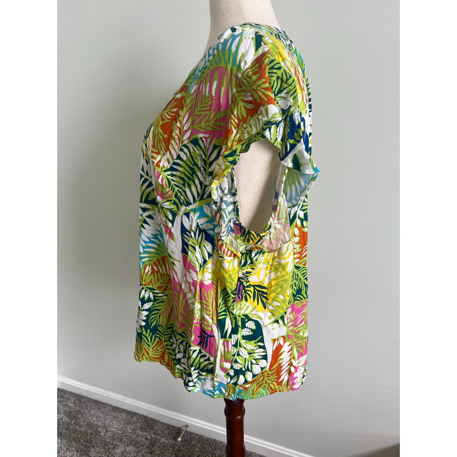 Nicole Miller Nicole Miller New York Tropical Flutter Sleeve Blouse 3X Size 3XL / US 20-22 - 3 Thumbnail