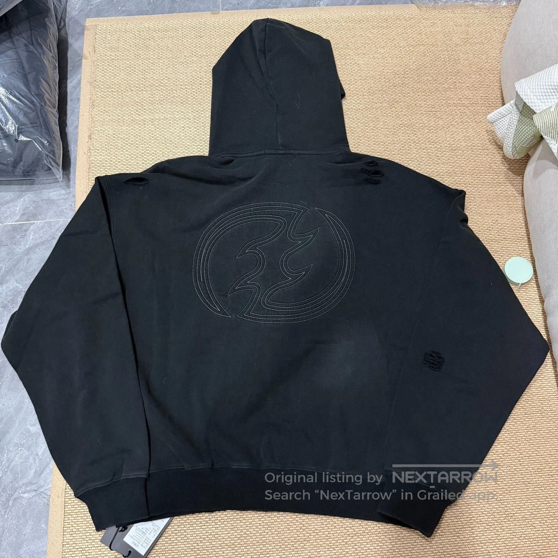 Vintage Black Distressed Embroidered Hoodie. Size US L / EU 52-54 / 3 - 2 Thumbnail