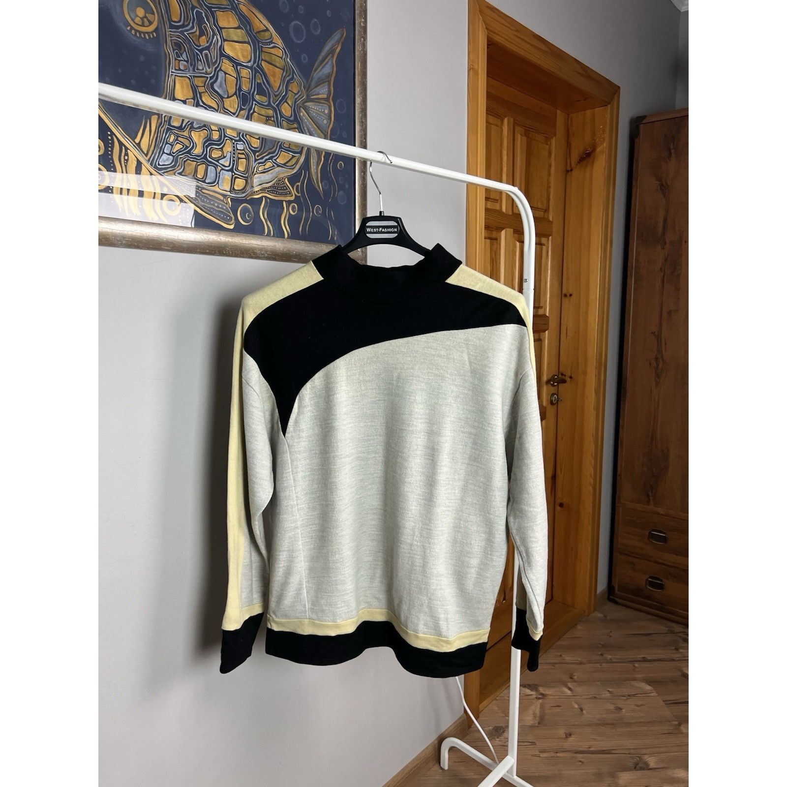 Helmut Lang Helmut Lang Women`s Beige Multicolor Wool High Neck Sweater Size L / US 10 / IT 46 - 2 Thumbnail
