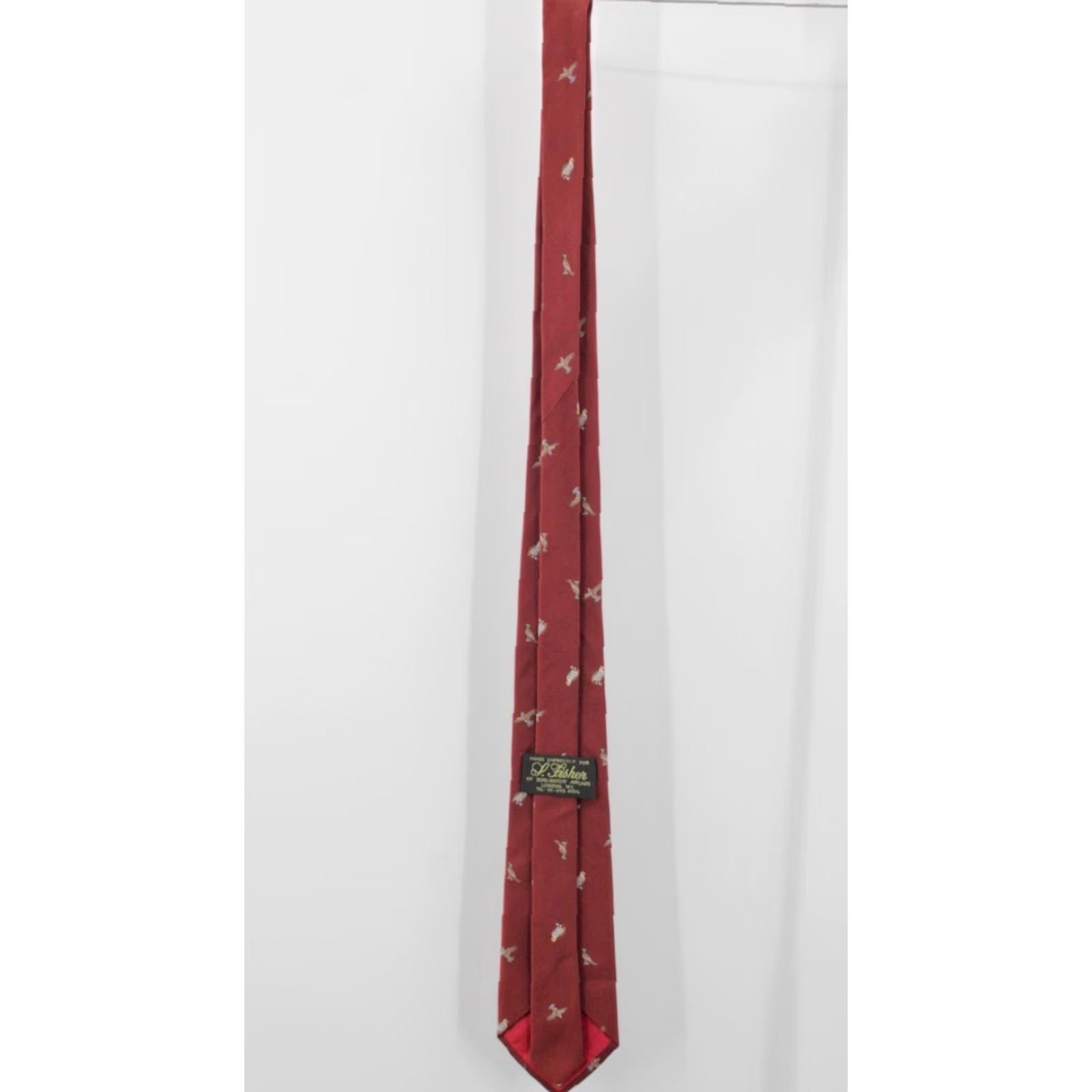 Vintage VTG 80s Men's Silk Necktie S Fisher Red Pheasant Bird Themed Tie 1980s + Vintage Tie Mens Red Silk Neck Tie 80s 90s Size ONE SIZE - 5 Thumbnail