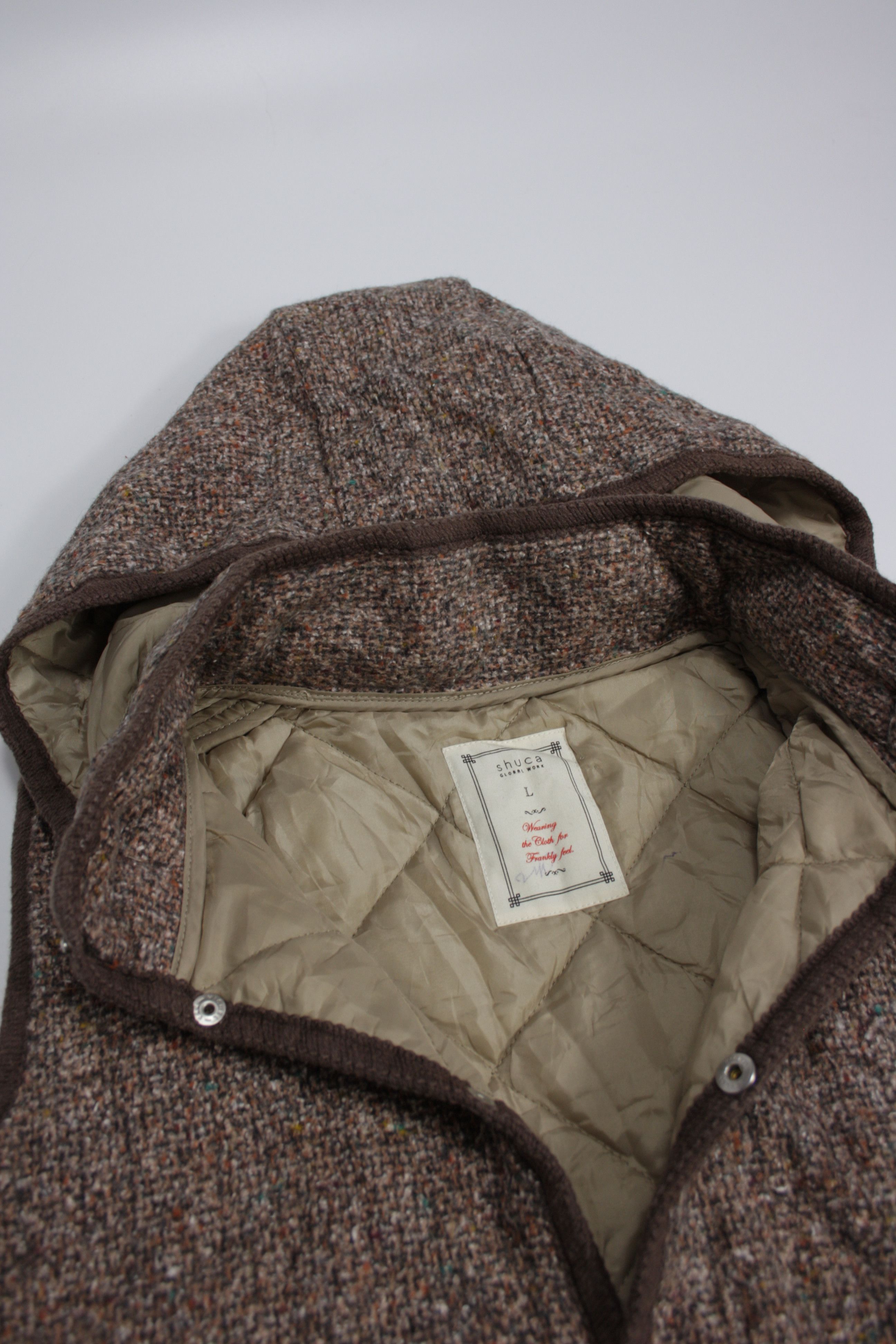 Global Work × Japanese Brand Shuca Global Work Woven Wool Blend Hooded Padded Vest Size L / US 10 / IT 46 - 4 Thumbnail