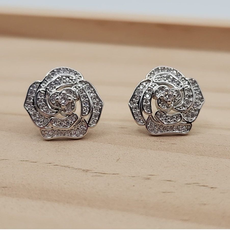 Other Elegant Camellia Flower Stud Earrings - Cubic Zirconia Size ONE SIZE - 14 Thumbnail