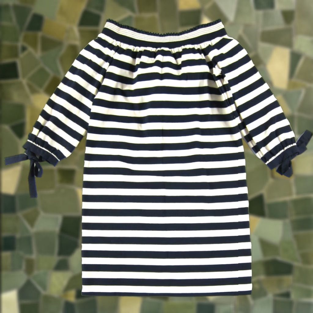 J.Crew J.CREW Navy Blue Ivory Stripe 3/4 Sleeve Off Shoulder Tunic Smock Dress XXS Womens Size XXS / US 00 / IT 34 - 1 Thumbnail