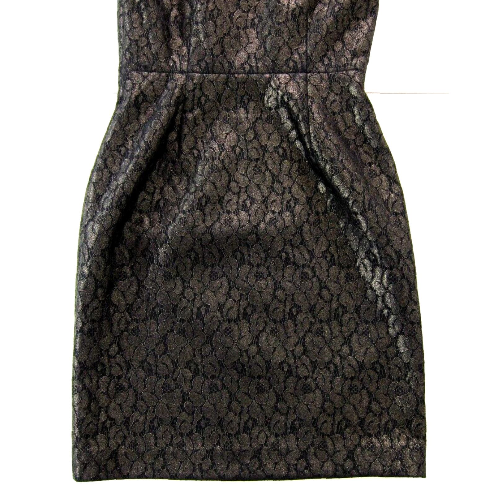 Banana Republic Banana Republic Black Metallic Gold Lace Floral V-Neck Sheath Dress Size 4 Size S / US 4 / IT 40 - 6 Thumbnail