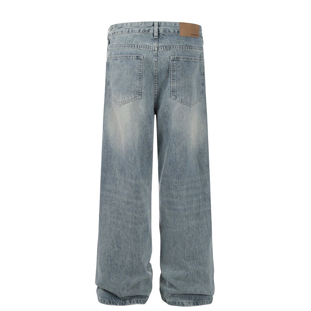 Japanese Brand Men's washed distressed casual side pleated wide-leg jeans Size US 34 / EU 50 - 3 Thumbnail