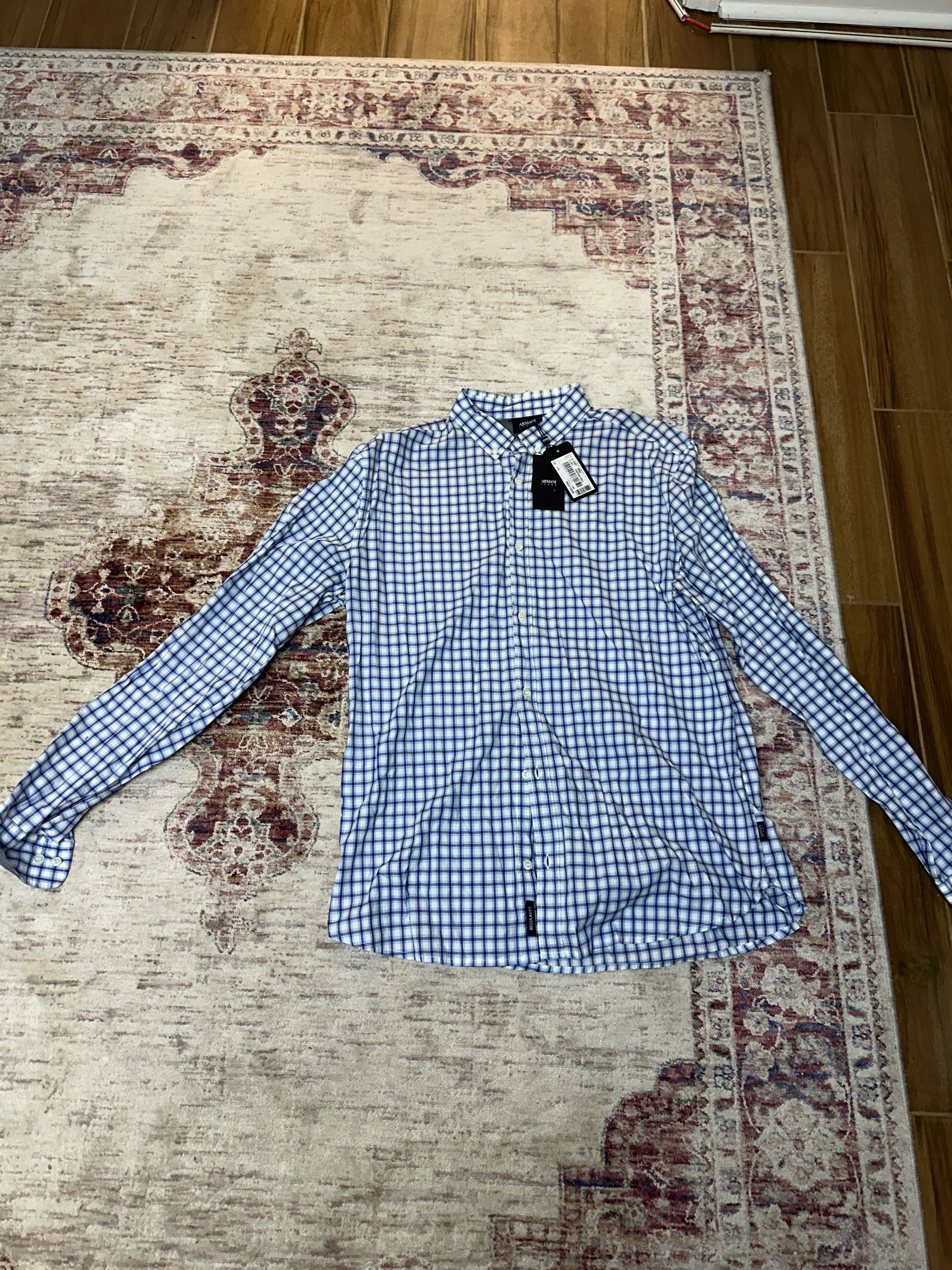 Armani Jean's Men's Blue Checkered Long Sleeve Shirt