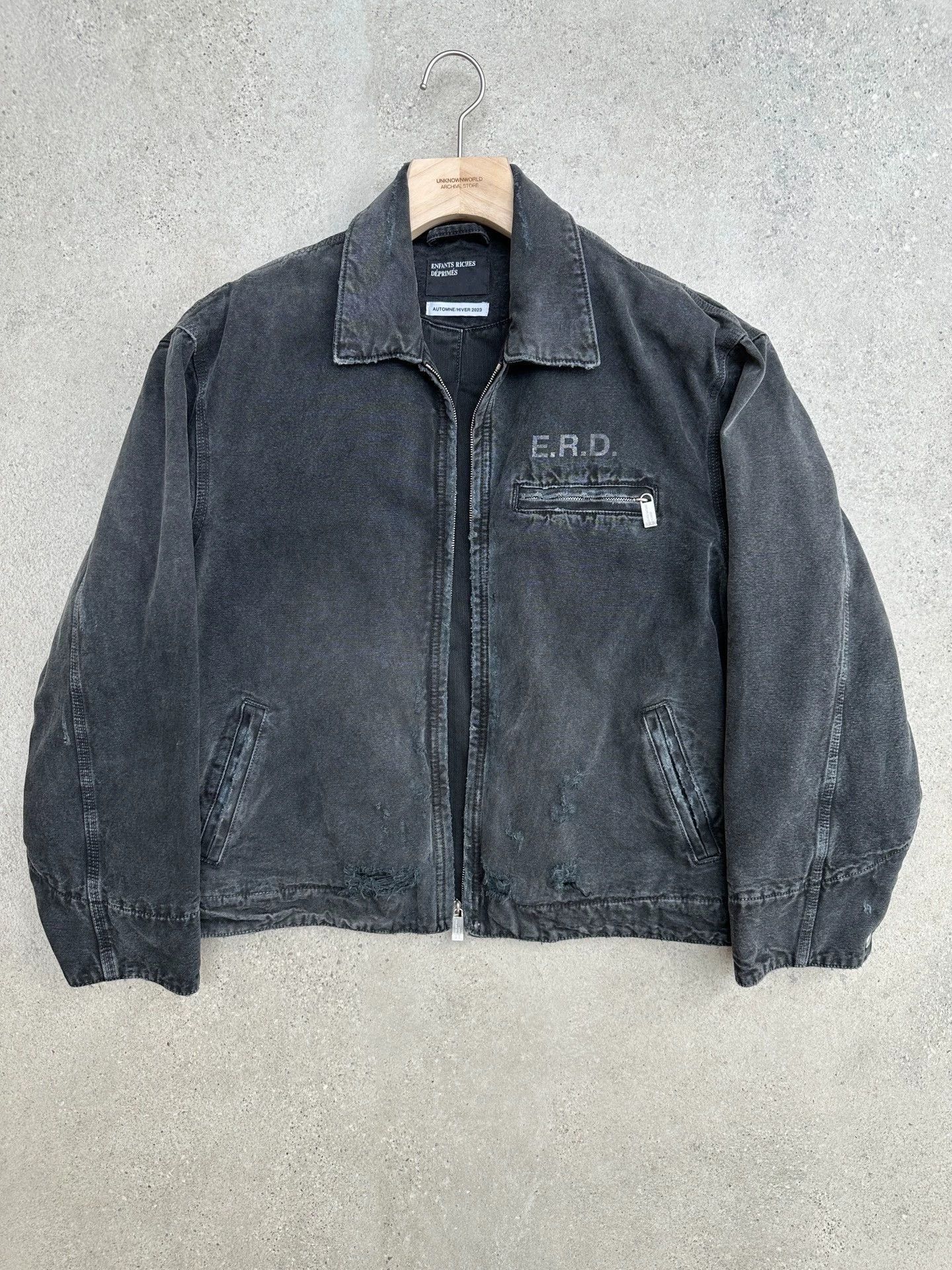 Enfants Riches Deprimes Black Distressed Denim Jacket with Zip Closure Size US L / EU 52-54 / 3 - 1 Thumbnail