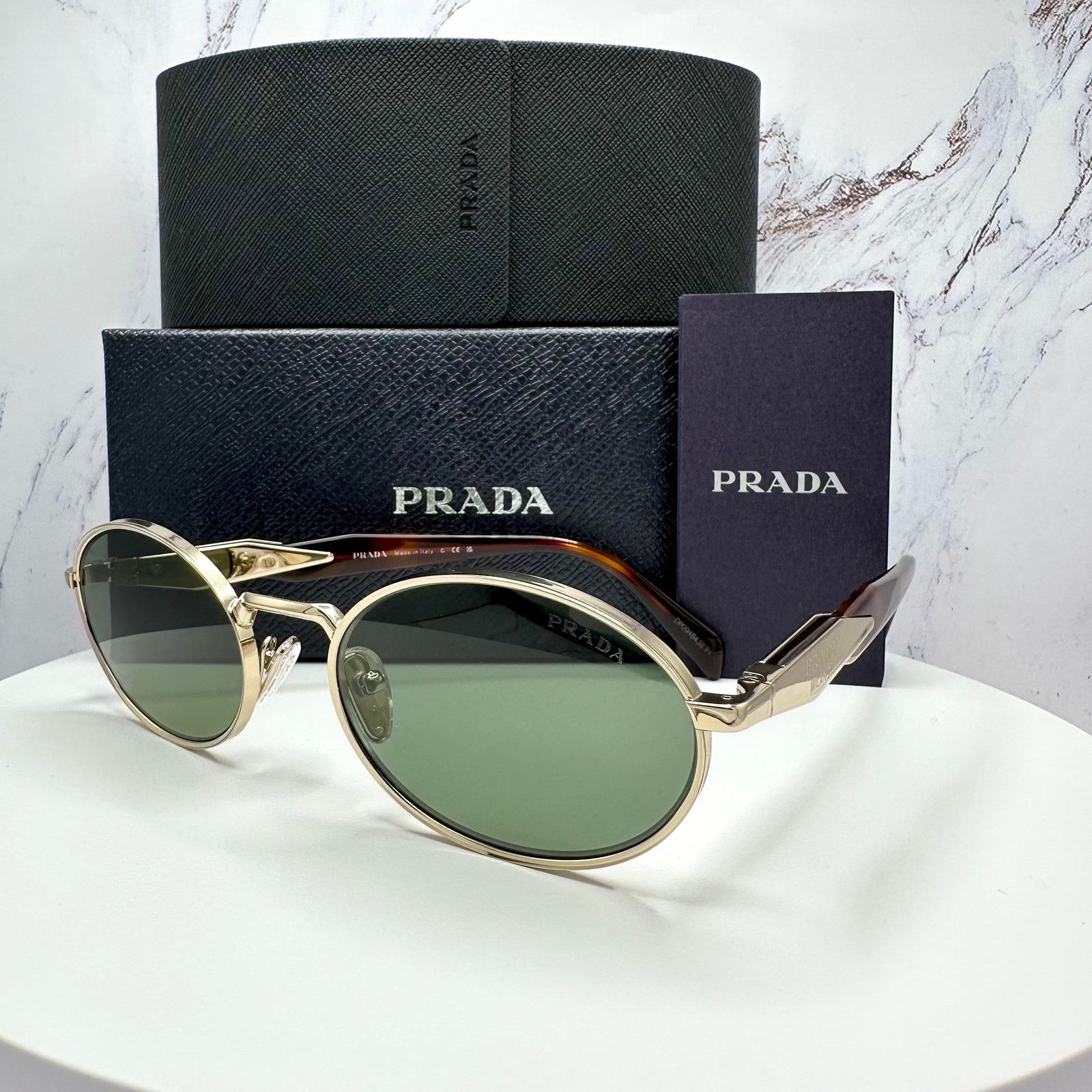 Prada NEW PRADA Sunglasses Gold Metal Oval PR65ZS Green Lens Size ONE SIZE - 22 Thumbnail