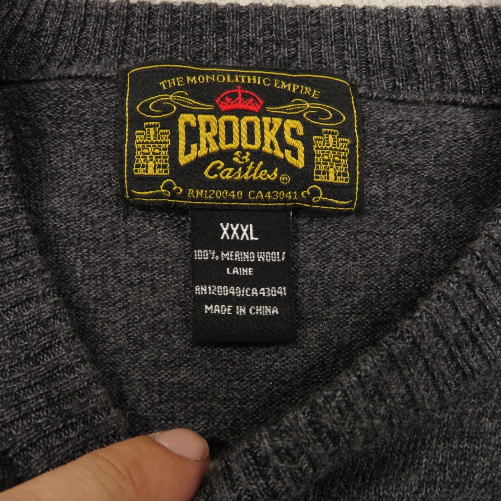 Peter Millar Crooks Castles Sweater Mens 3XL Merino Wool Charcoal Medusa Head Logo Streetwear Pullover Knits Crew Neck Long Sleeve Casual Mens 3XL Size US XXL / EU 58 / 5 - 5 Thumbnail