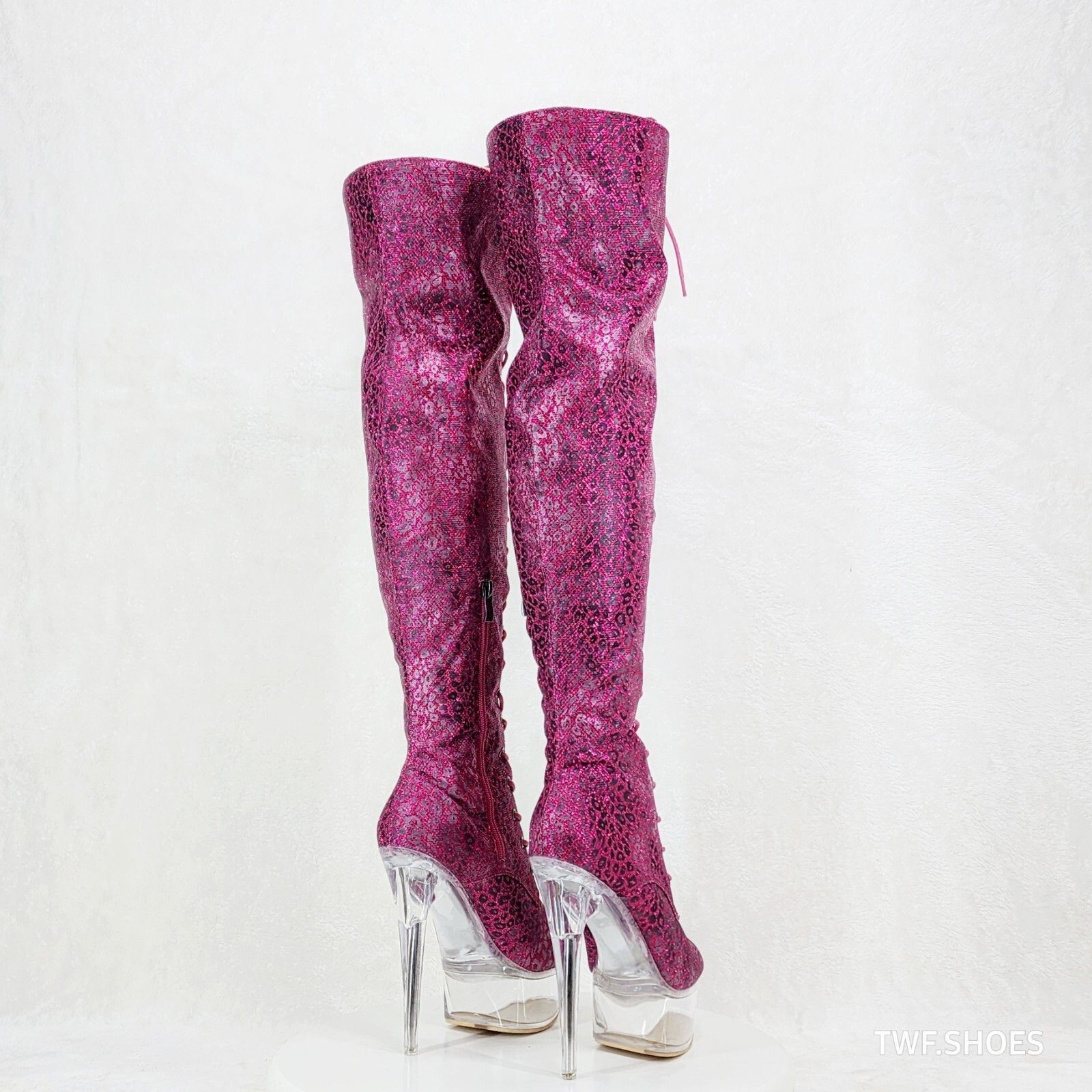 Other Bulls Purple Glitter Leopard Print OTK Clear Platform High H Size US 6.5 / IT 36.5 - 5 Thumbnail