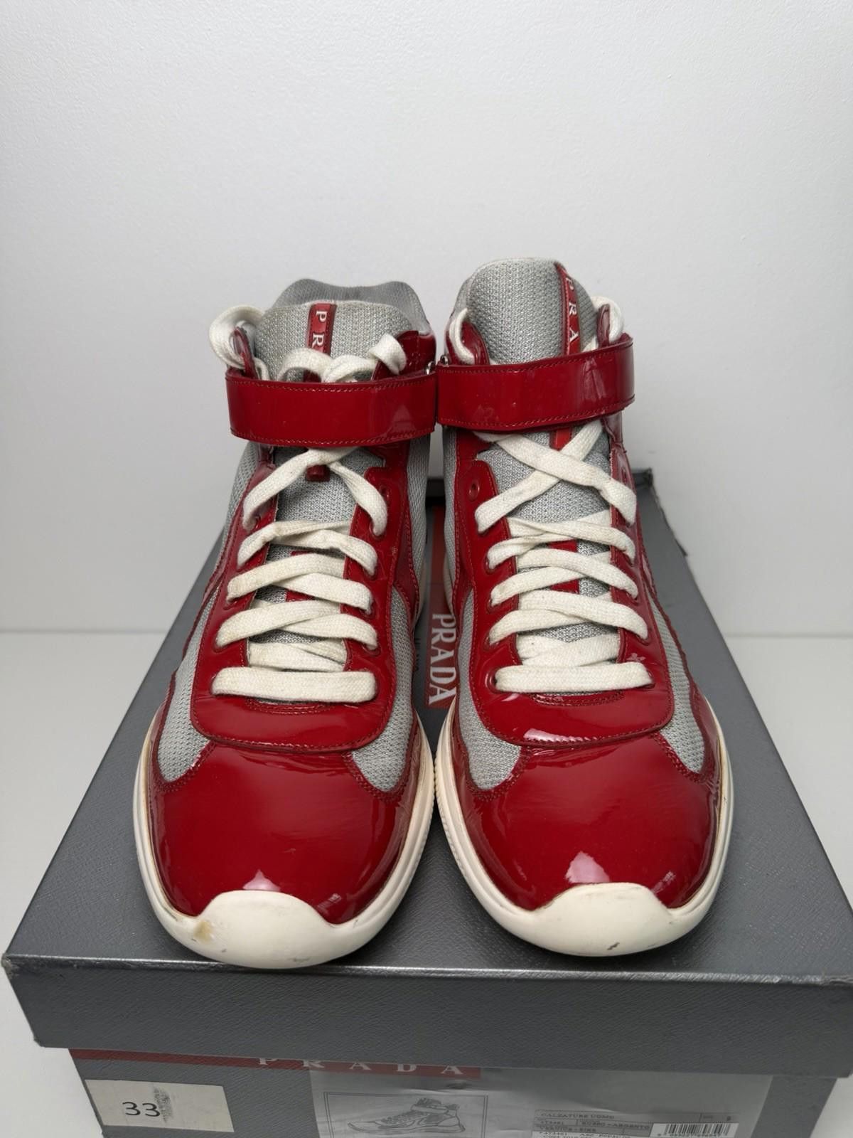 Prada Prada America’s Cup High Top Sneakers Red Silver Patent SZ 9 Size US 9 / EU 42 - 2 Thumbnail