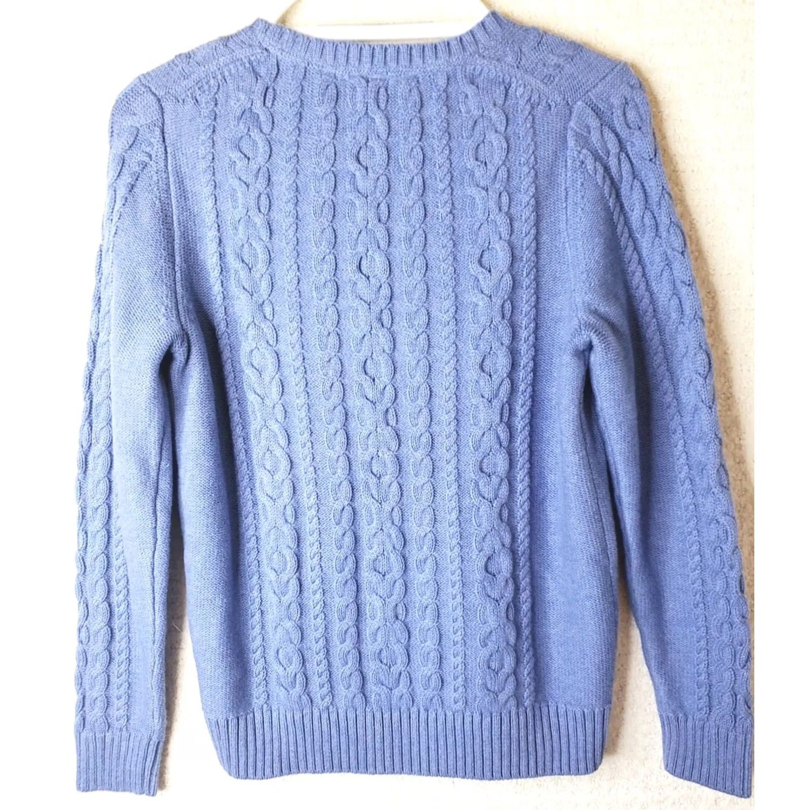 Vintage L.L. Bean Sweater Womens Medium Blue Cable Knit Crew Neck Pullover Casual Cotton Women Regular Knit Pullover Cable Knit Bleue? Size M / US 6-8 / IT 42-44 - 5 Thumbnail