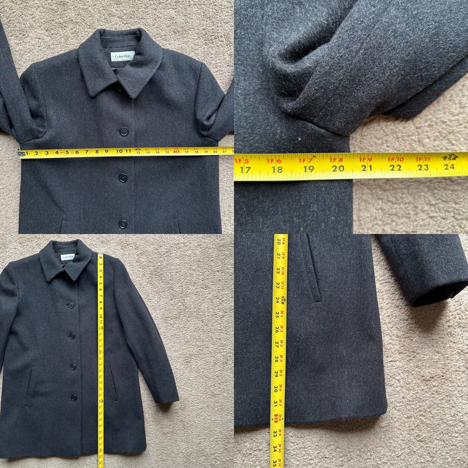 Calvin Klein Calvin Klein Coat Womens 8 100% Merino Wool Gray Jacket Size M / US 6-8 / IT 42-44 - 8 Thumbnail