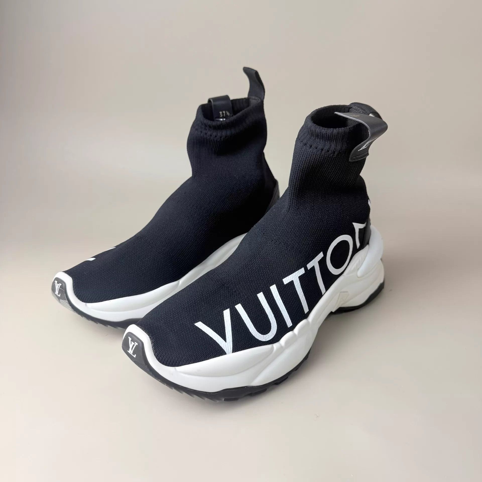 Louis Vuitton LV black white logo platform sock boot EUR 37.5 Size US 7 / IT 37 - 1 Thumbnail