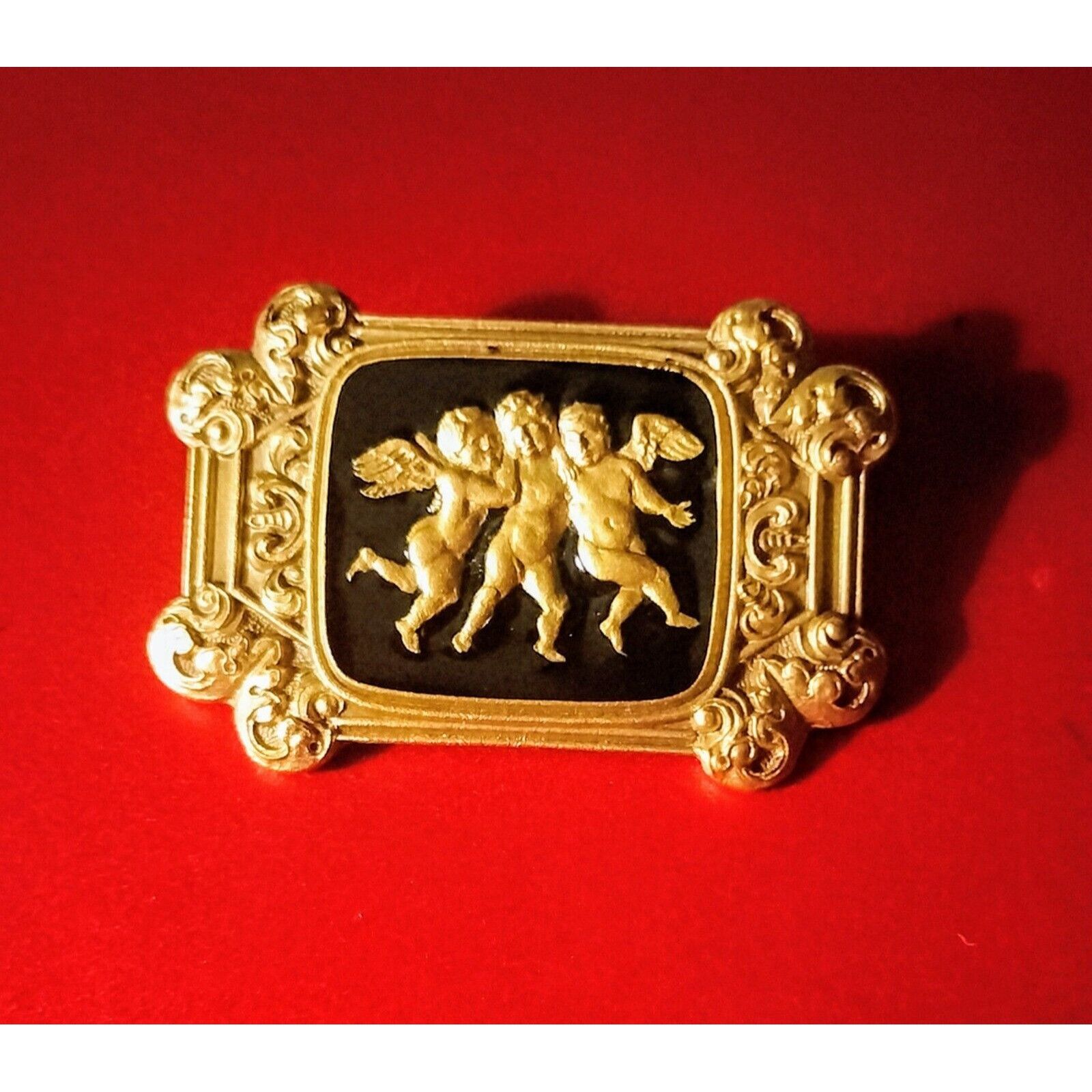 Vintage Vintage Cherub Scroll Pin Angels Black Gold Tone Signed EI B Size ONE SIZE - 9 Thumbnail