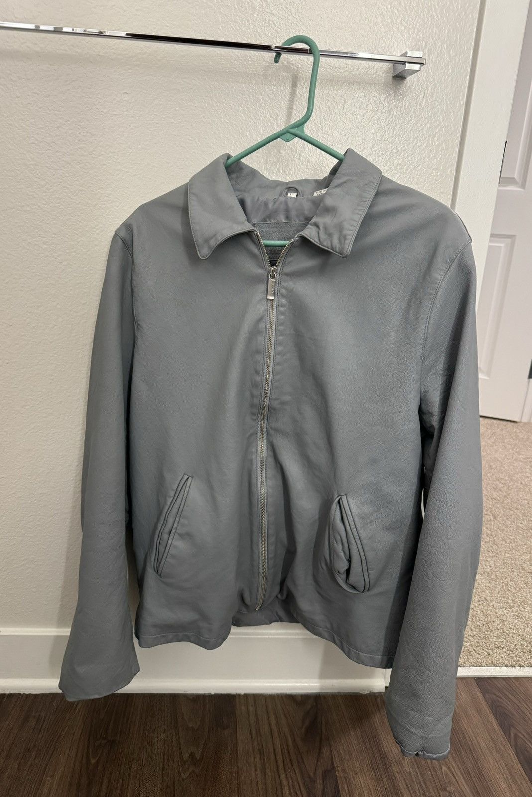 image of Alfani Grey Genuine Leather Jacket, Men's (Size Large)