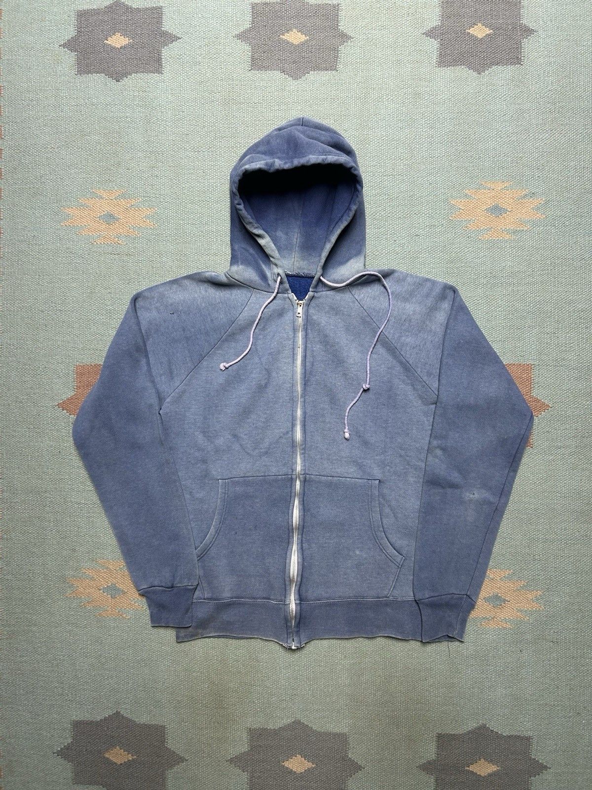 Vintage 60s hoodie sweatshirt sun fade blue gradient zip S/M