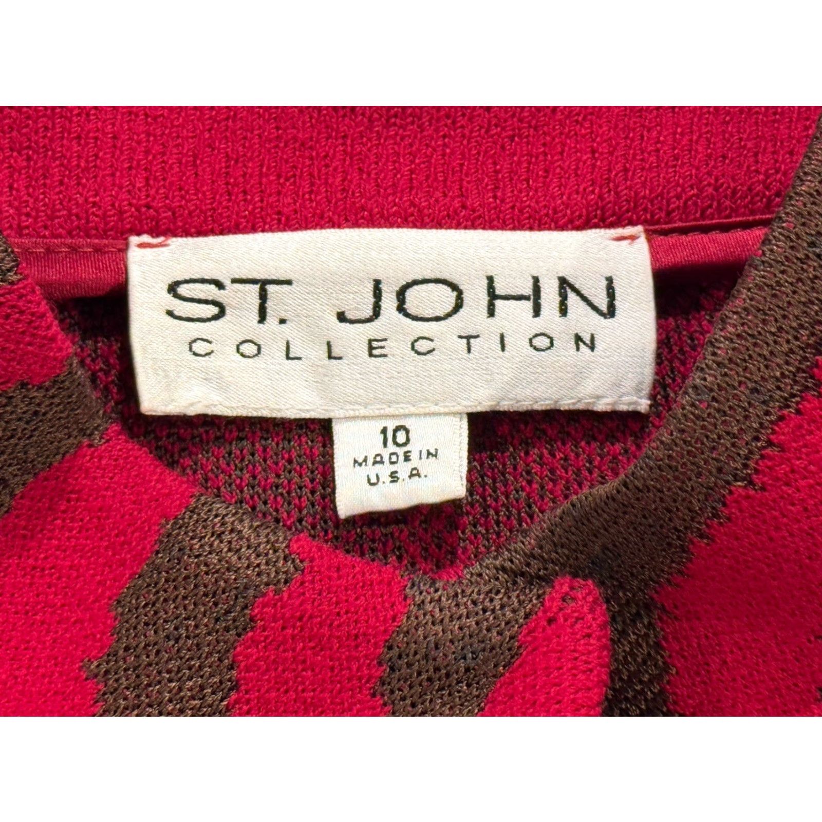 St. John VINTAGE ST. JOHN Santana Knit Zebra Animal Patterned Belted Sweater Jacket Women Size 10 Red Belted Wool Blend Knit Jacket Women Sz 10 Zebra Theme Size L / US 10 / IT 46 - 4 Thumbnail