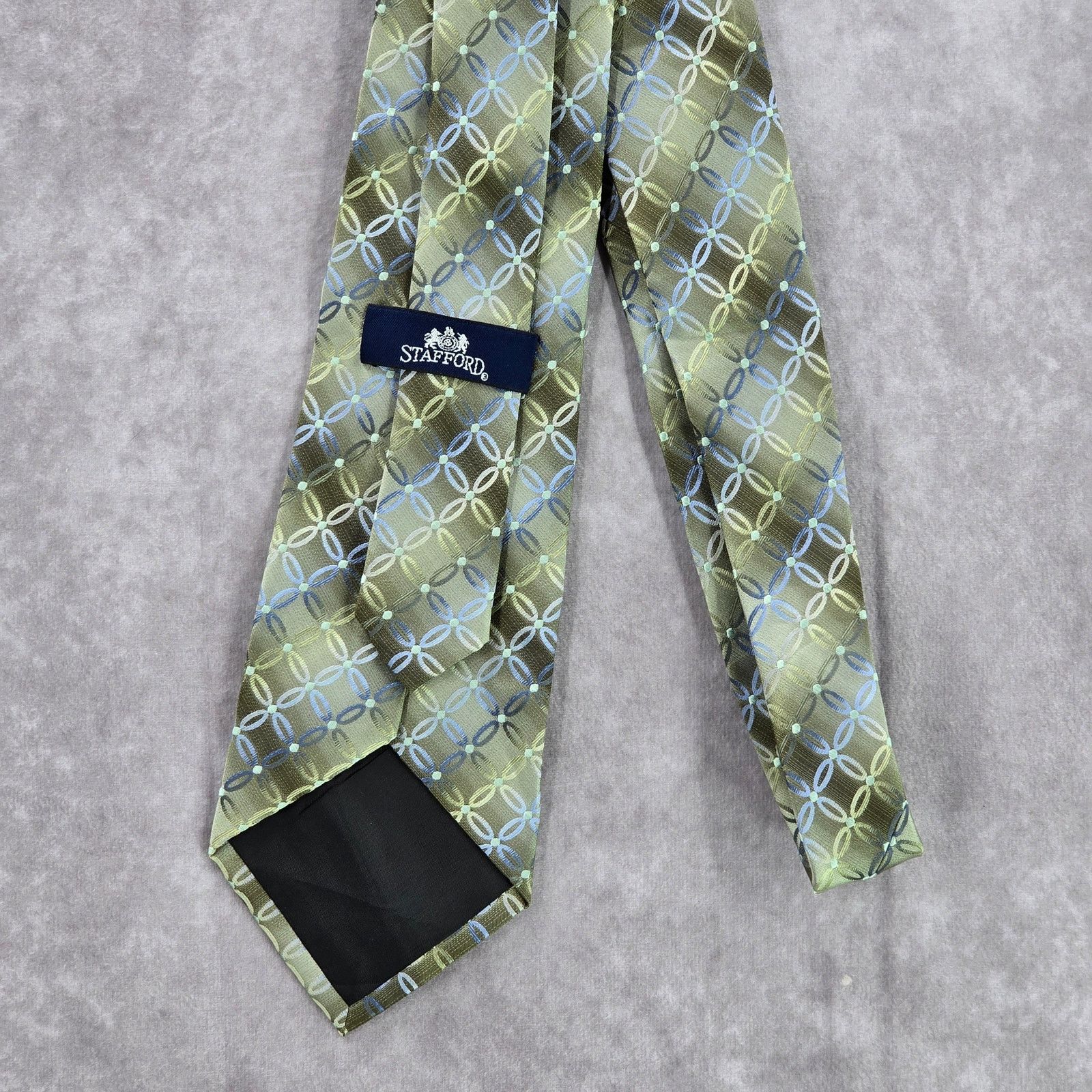 Stafford Stafford Green Gray Dot Floral Geometric 100% Silk Neck Tie Size 32 - 3 Thumbnail