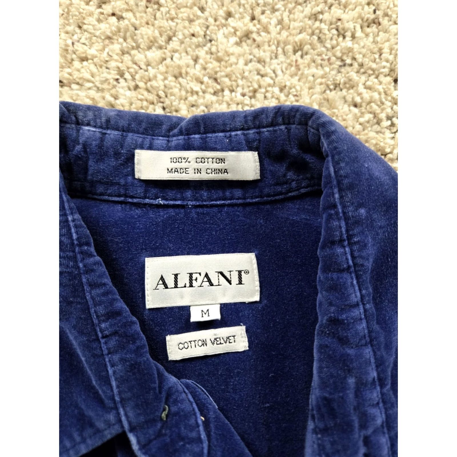 Alfani VINTAGE Alfani Shirt Mens Medium Blue Velvet Cotton Long Sleeve Button Up 90s Size US M / EU 48-50 / 2 - 6 Thumbnail
