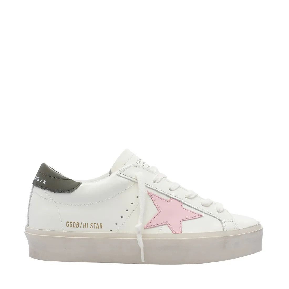GOLDEN GOOSE Hi Star Women's White/Pink Leather Sneakers New