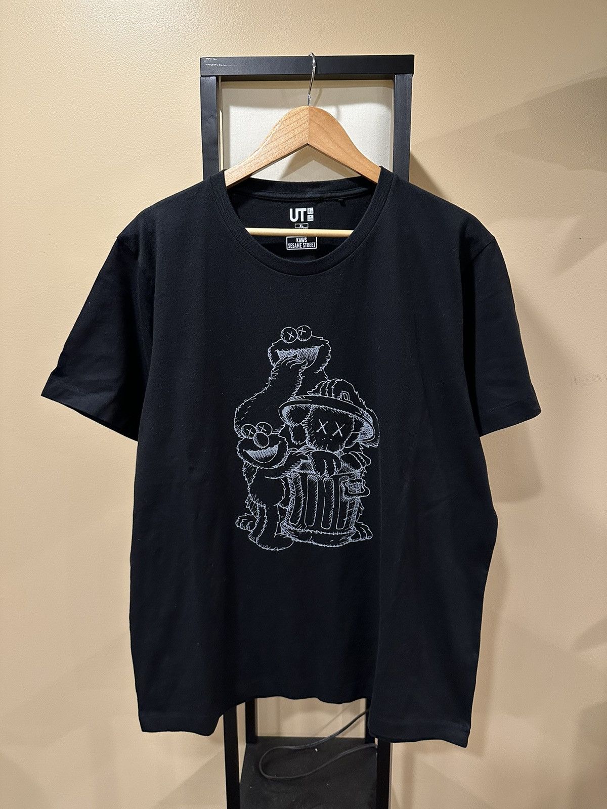 image of Kaws X Unqilo Sesame Street Black Elmo T-Shirt, Men's (Size XL)