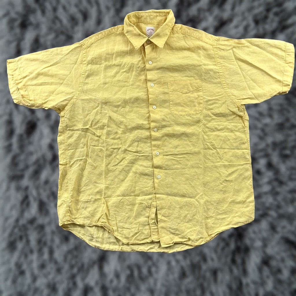 Brooks Brothers Brooks Brothers Shirt Mens XL Yellow 100% Linen Button-Down Short Sleeve Casual Vintage: No? Size US XL / EU 56 / 4 - 1 Thumbnail
