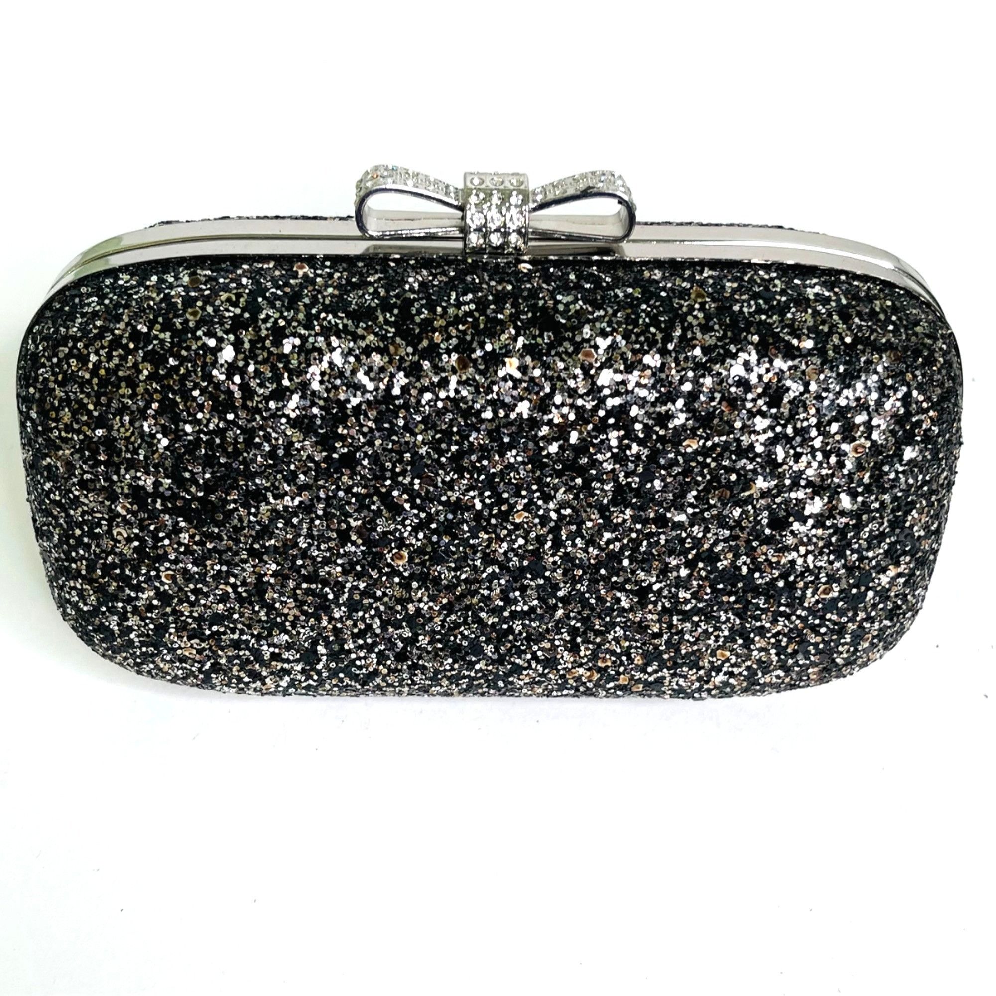 I.N.C Clutch Purse Evie by INC Hard Shell Silver Glitter on Black Size ONE SIZE - 1 Thumbnail