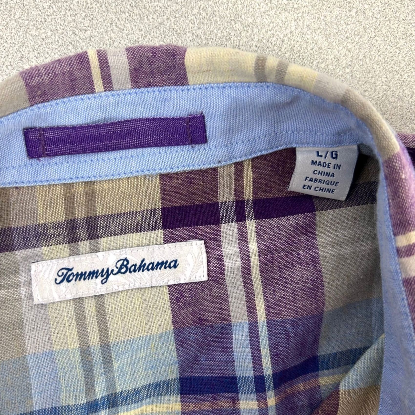 Tommy Bahama Tommy Bahama Island Zone Linen Blend Plaid Short Sleeve Shirt Mens Large Purple Multicolor Casual Beach Vacation Lightweight Breathable Size US L / EU 52-54 / 3 - 3 Thumbnail