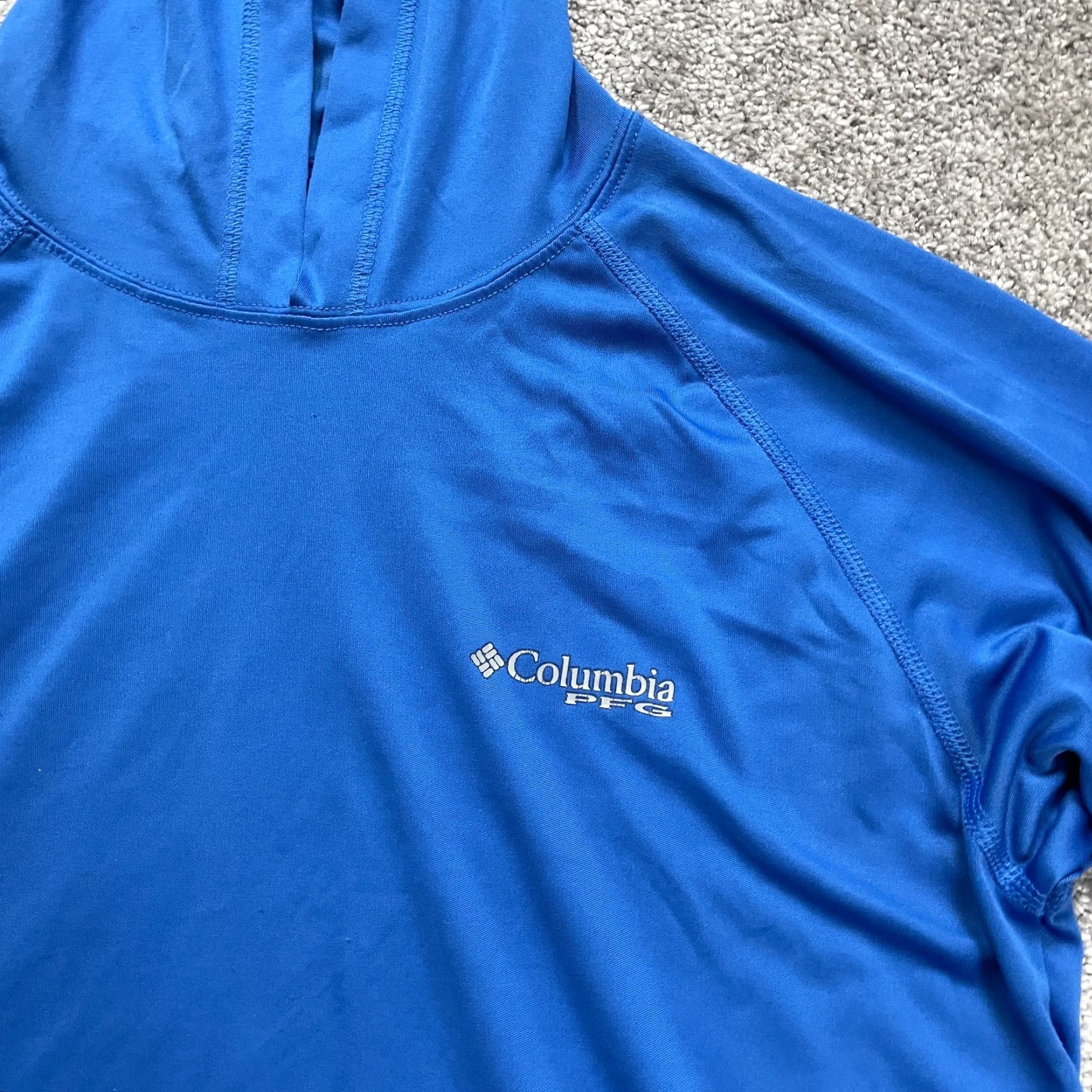 Vintage Columbia PFG Omni Shade Active Jacket Mens XS Blue Long Sleeve Lightweight Hooded Breathable Lightweight Regular Fit Ocean/Blue Fish Pattern Size US XS / EU 42 / 0 - 4 Thumbnail