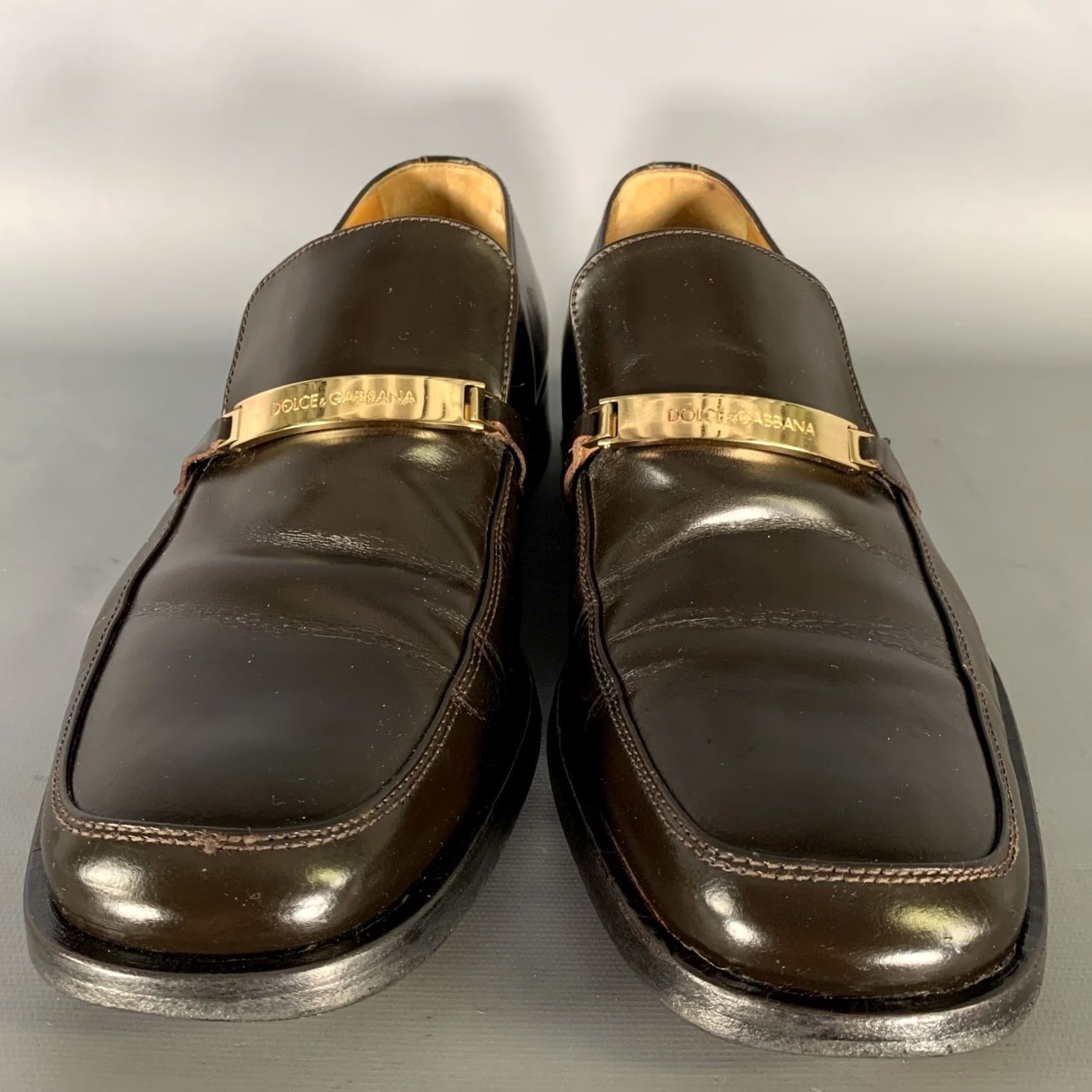 Dolce & Gabbana DOLCE & GABBANA Brown Gold Leather Loafers Size 9 Men's Size US 9 / EU 42 - 4 Thumbnail