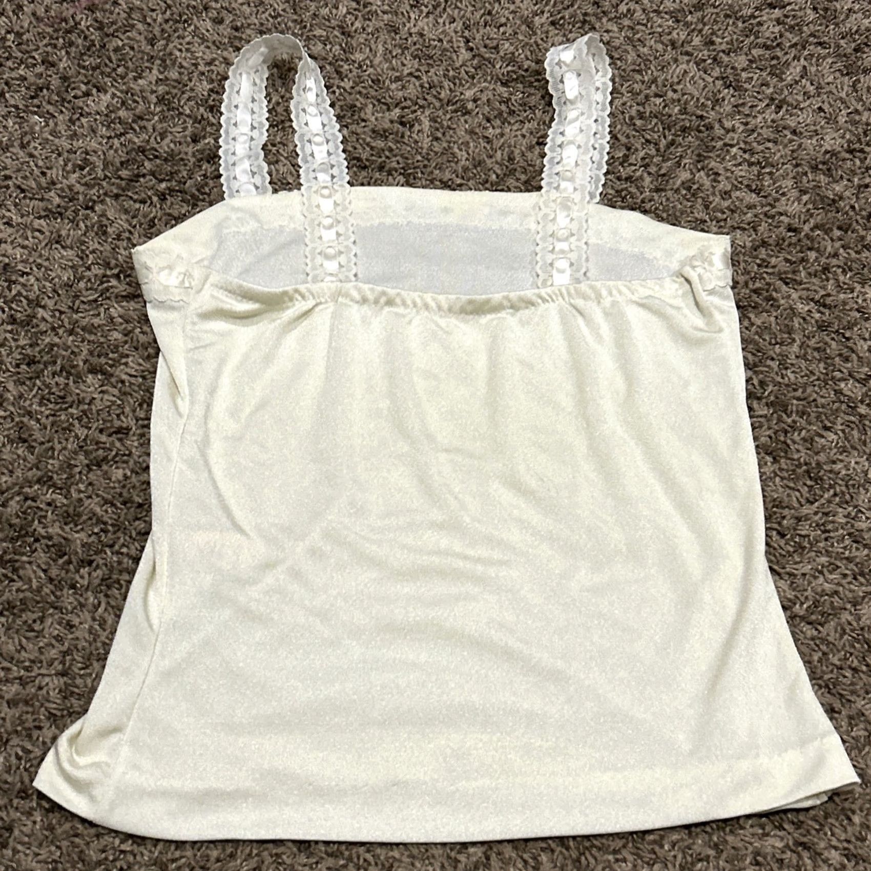 Vintage VINTAGE Camisole Top M Beige Polyester Lace Straps 1980s Rockabilly Womens Size M / US 6-8 / IT 42-44 - 3 Thumbnail
