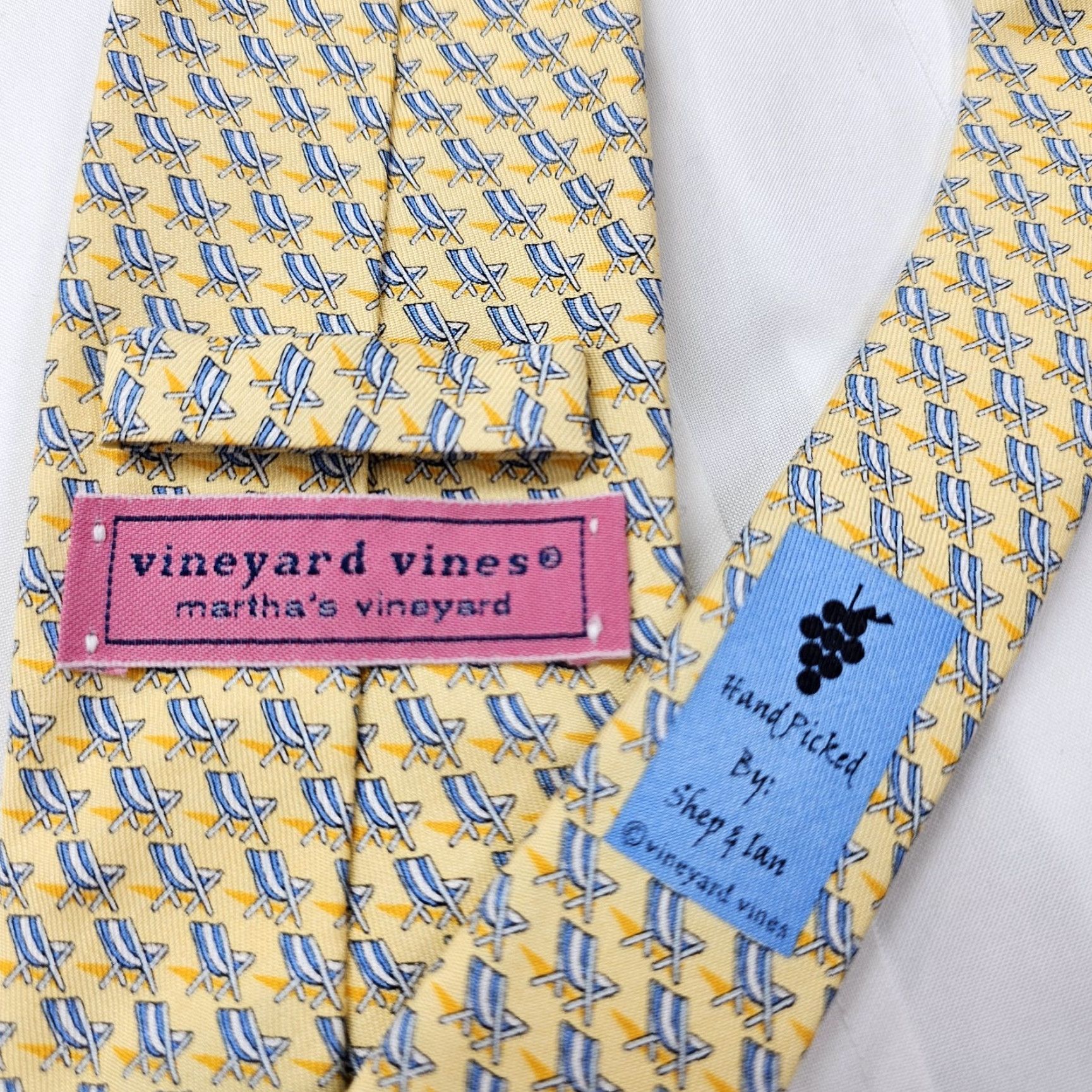 Vineyard Vines Vineyard Vines Necktie Men's Yellow Blue Beach Chairs Handmade Silk USA Tie Size ONE SIZE - 5 Thumbnail
