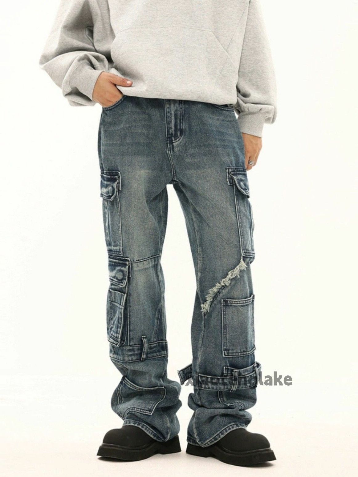 Jean × Vintage washed faded skate hiphop punk cargo flared jeans Size US 32 / EU 48 - 2 Thumbnail