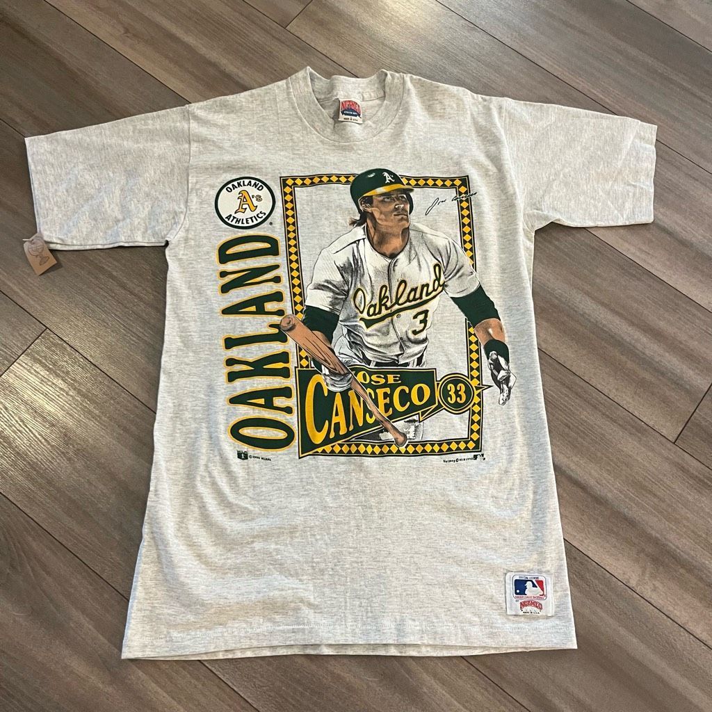 image of Vintage Nutmeg Oakland Athletics Canseco Grey Graphic Shirt, Men's (Size Large)