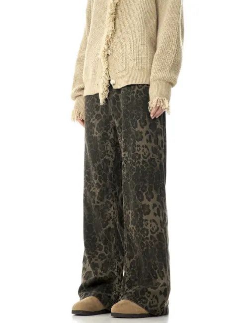 Japanese Brand × Jean American retro washed straight loose leopard print jeans Size US 32 / EU 48 - 2 Thumbnail