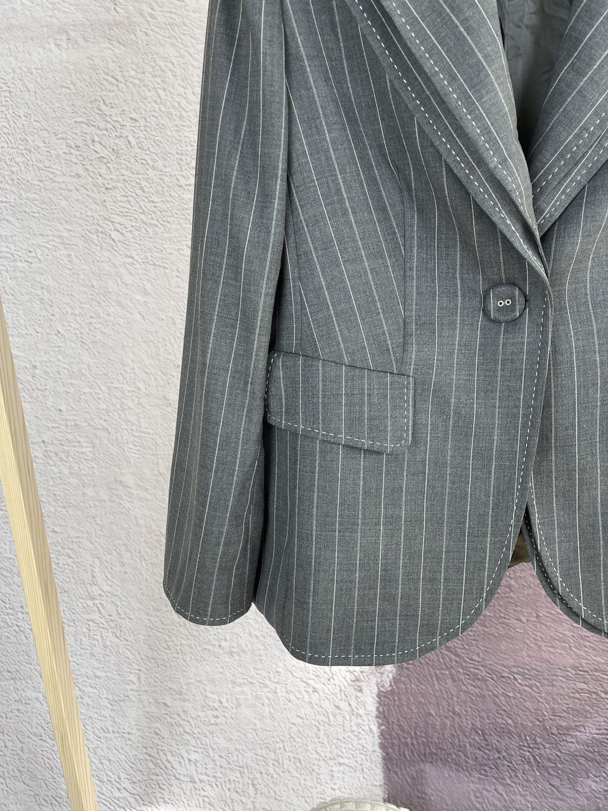 Escada Escada grey striped wool mohair double blazer Size XL / US 12-14 / IT 48-50 - 4 Thumbnail