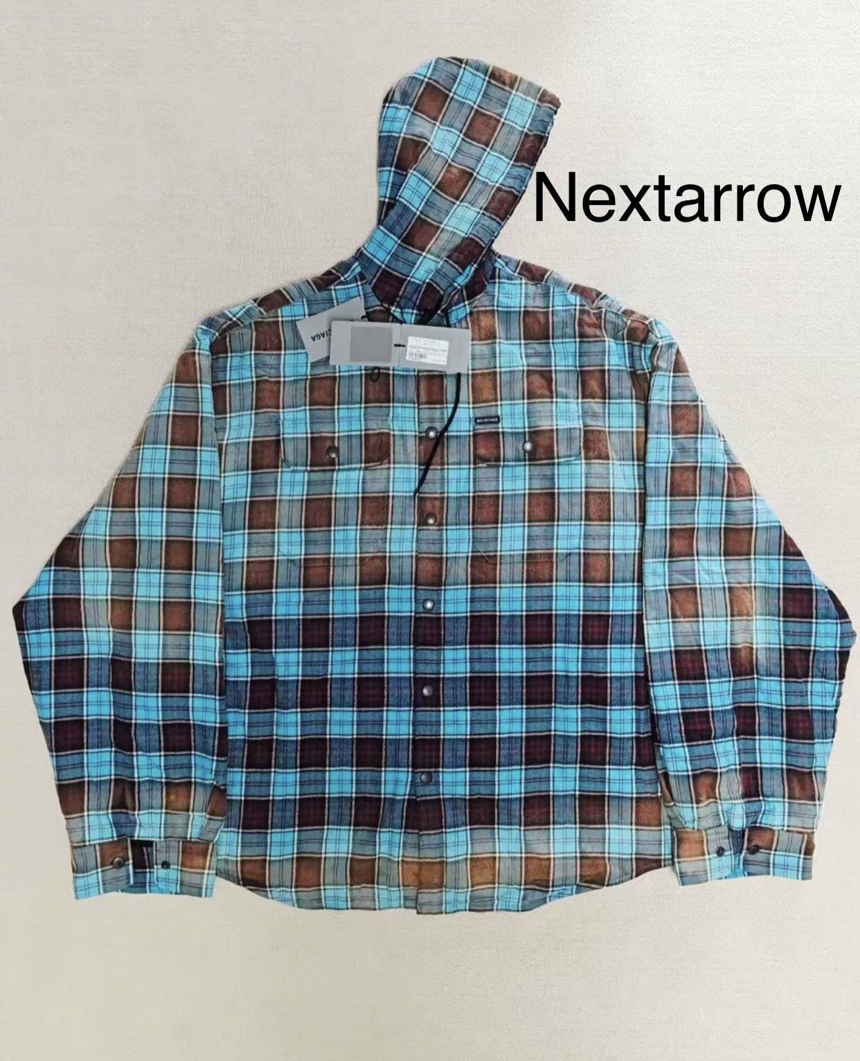 Balenciaga Balenciaga 22ss Flannel Rendered Old Gradient Hooded Jacket Size US S / EU 44-46 / 1 - 1 Thumbnail