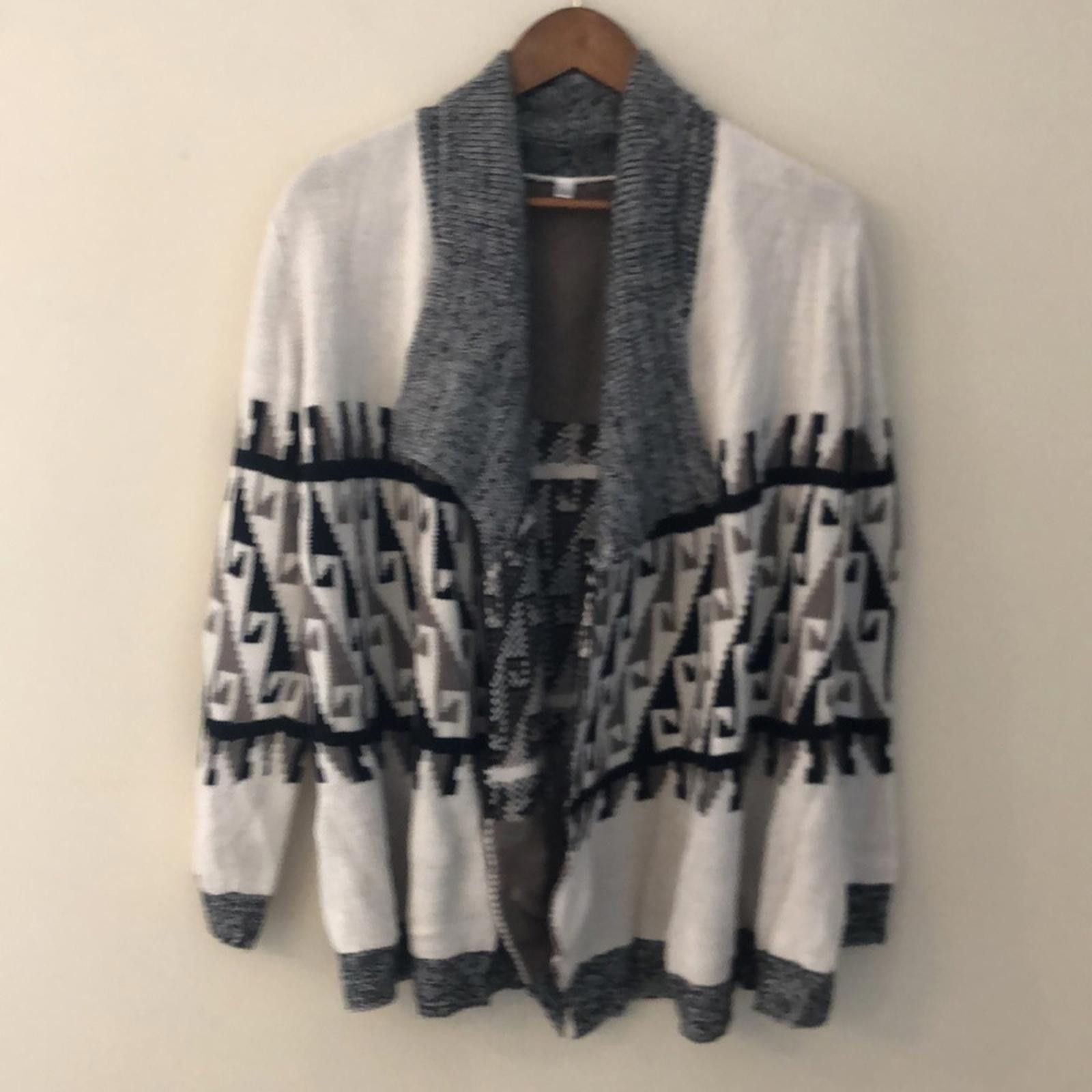 The Unbranded Brand Knit Cardigan Sweater cream black gray brown geometric SM Size S / US 4 / IT 40 - 1 Thumbnail