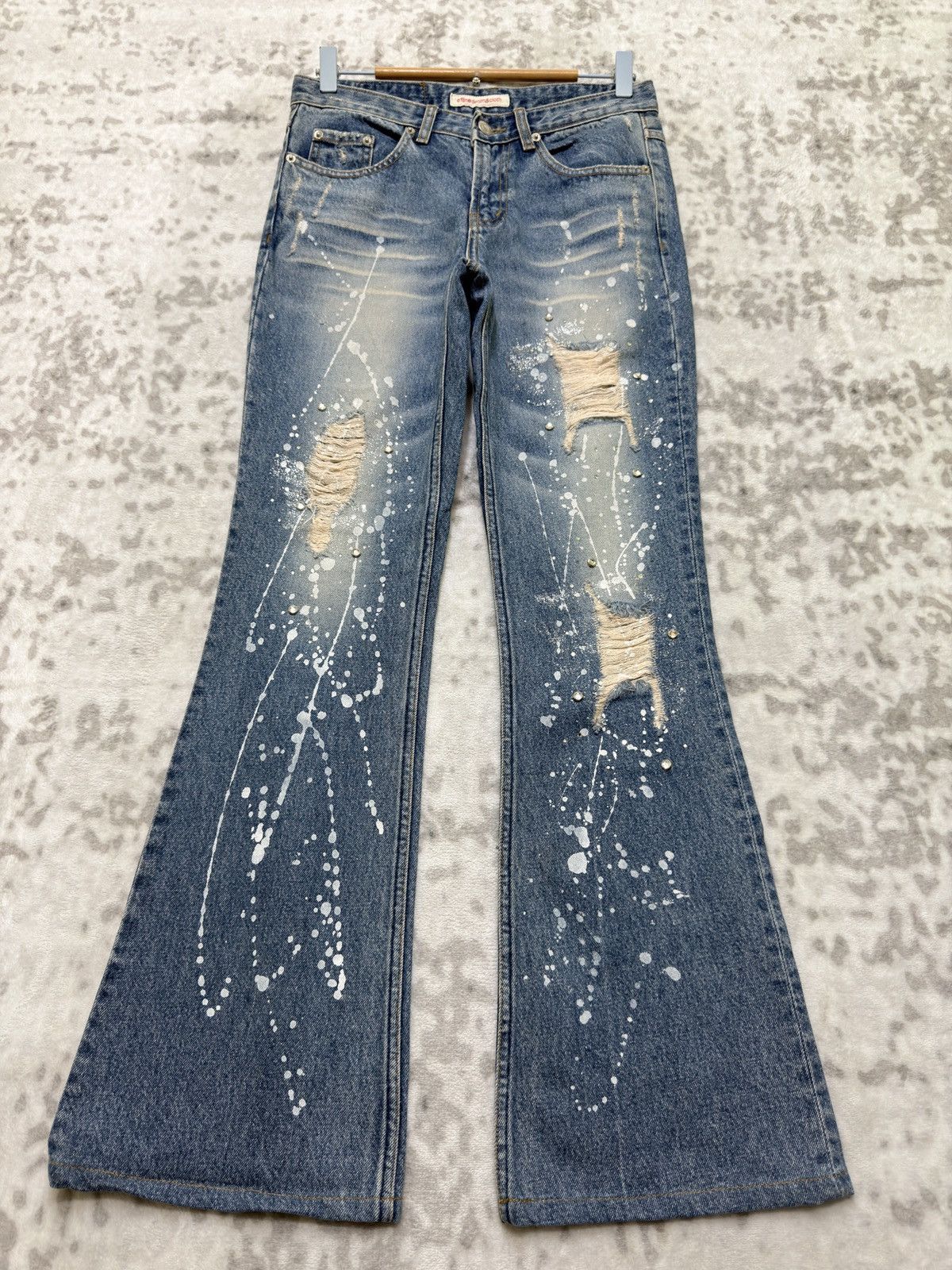 Hysteric Glamour Flared CFLINE Paint Splash Glitter Distress Low Rise Denim Size US 27 - 1 Thumbnail