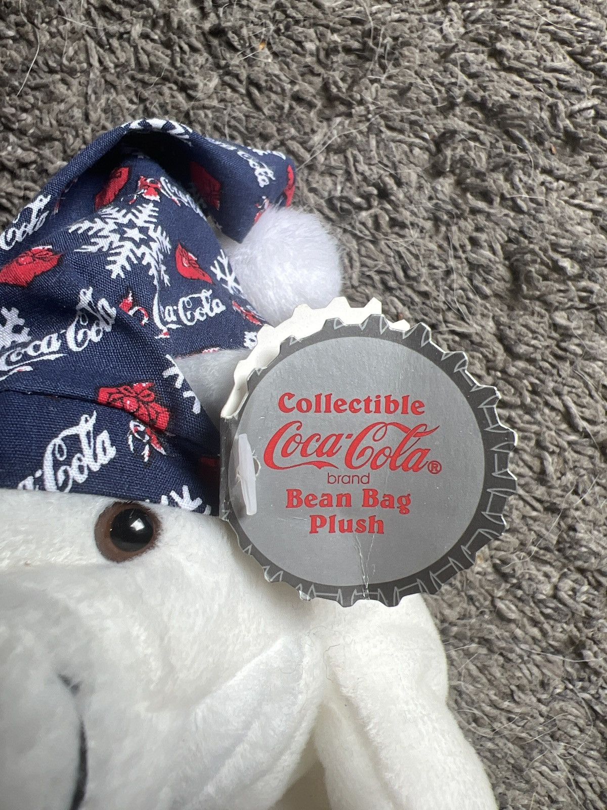 Coca Cola 1998 Coca-Cola Polar Bear In Blue Night Cap Bean Bag Plush Size ONE SIZE - 3 Thumbnail