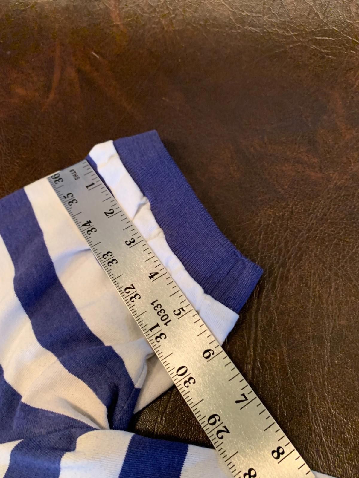 Designer Vintage Brittania 80s,90s SS Polo White w Navy Striped (240) Size US L / EU 52-54 / 3 - 9 Thumbnail