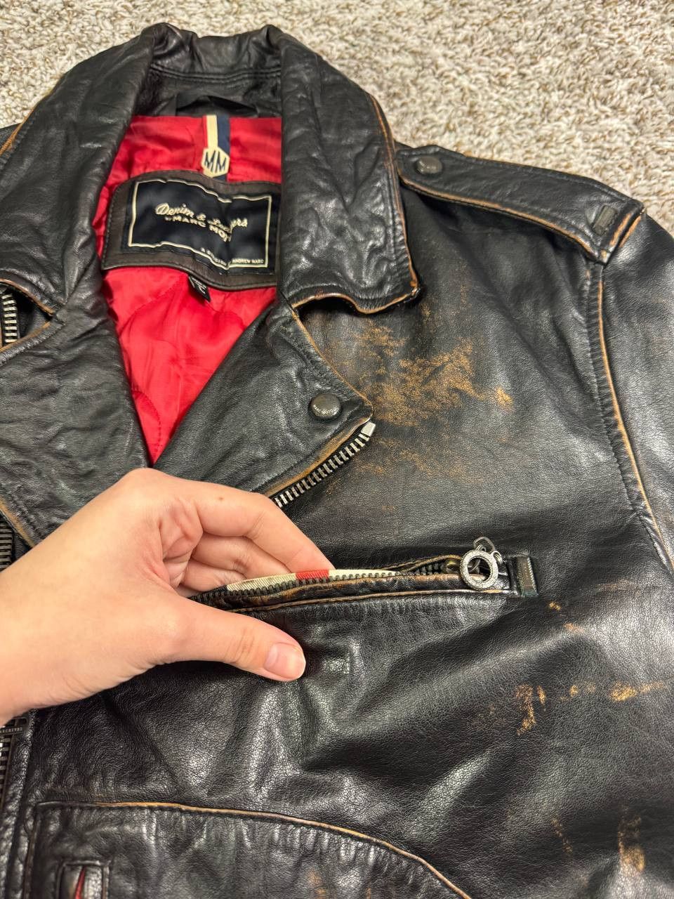 Andrew Marc Denim Leathers by Marc Moto Motorcycle Leather Jacket Size US L / EU 52-54 / 3 - 5 Thumbnail