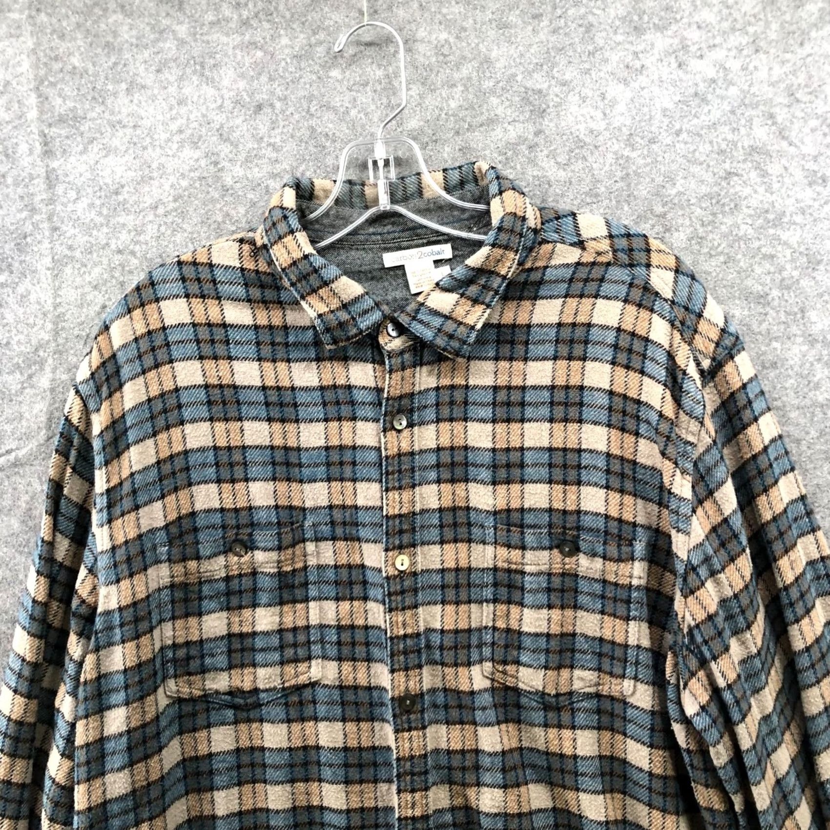 Carbon2Cobalt Carbon 2 Cobalt Flannel Shirt Mens L Beige Blue Plaid Long Sleeve Workwear Size US L / EU 52-54 / 3 - 3 Thumbnail